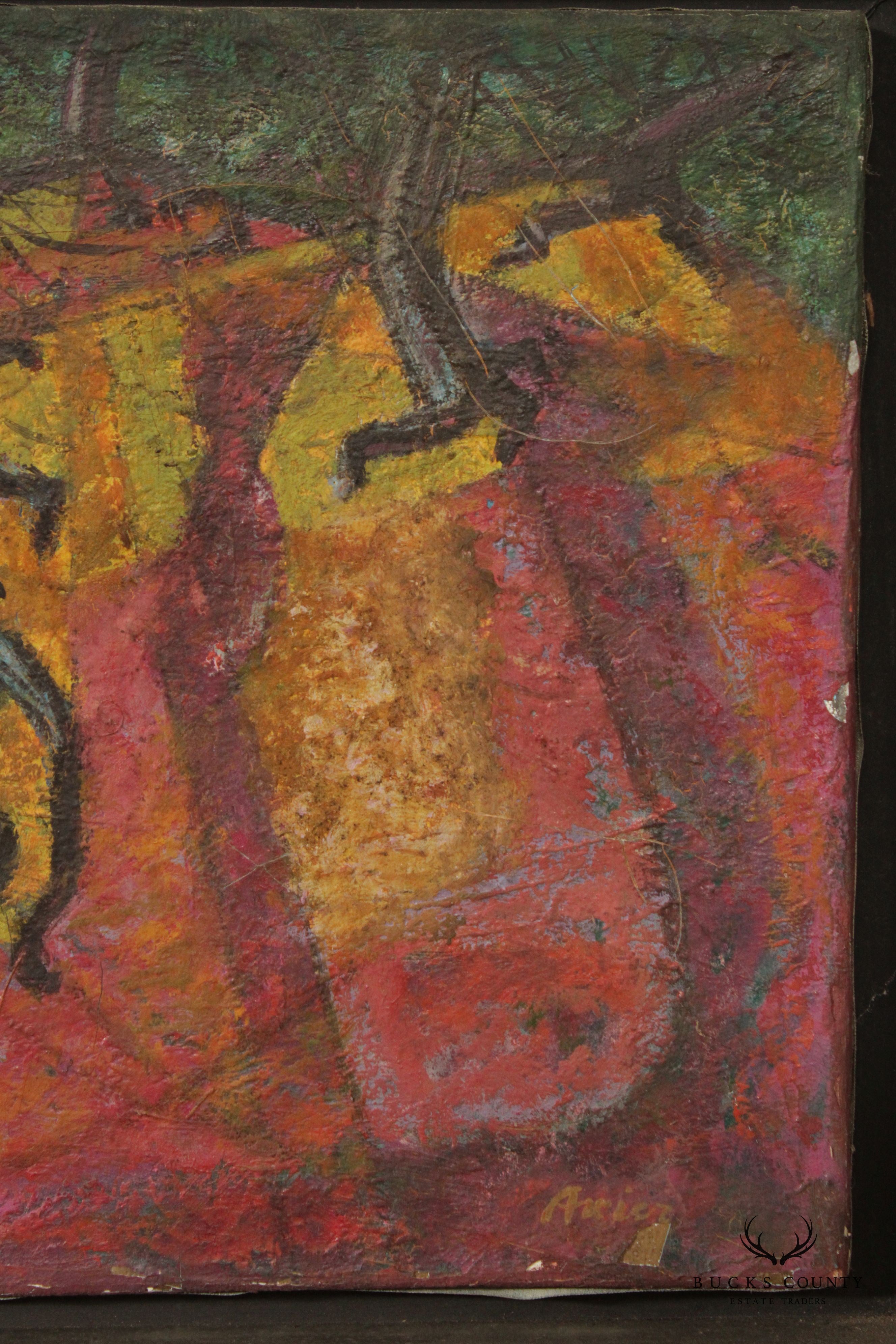 Mid 20th Century Modernist Landscape Oil Painting, Signed