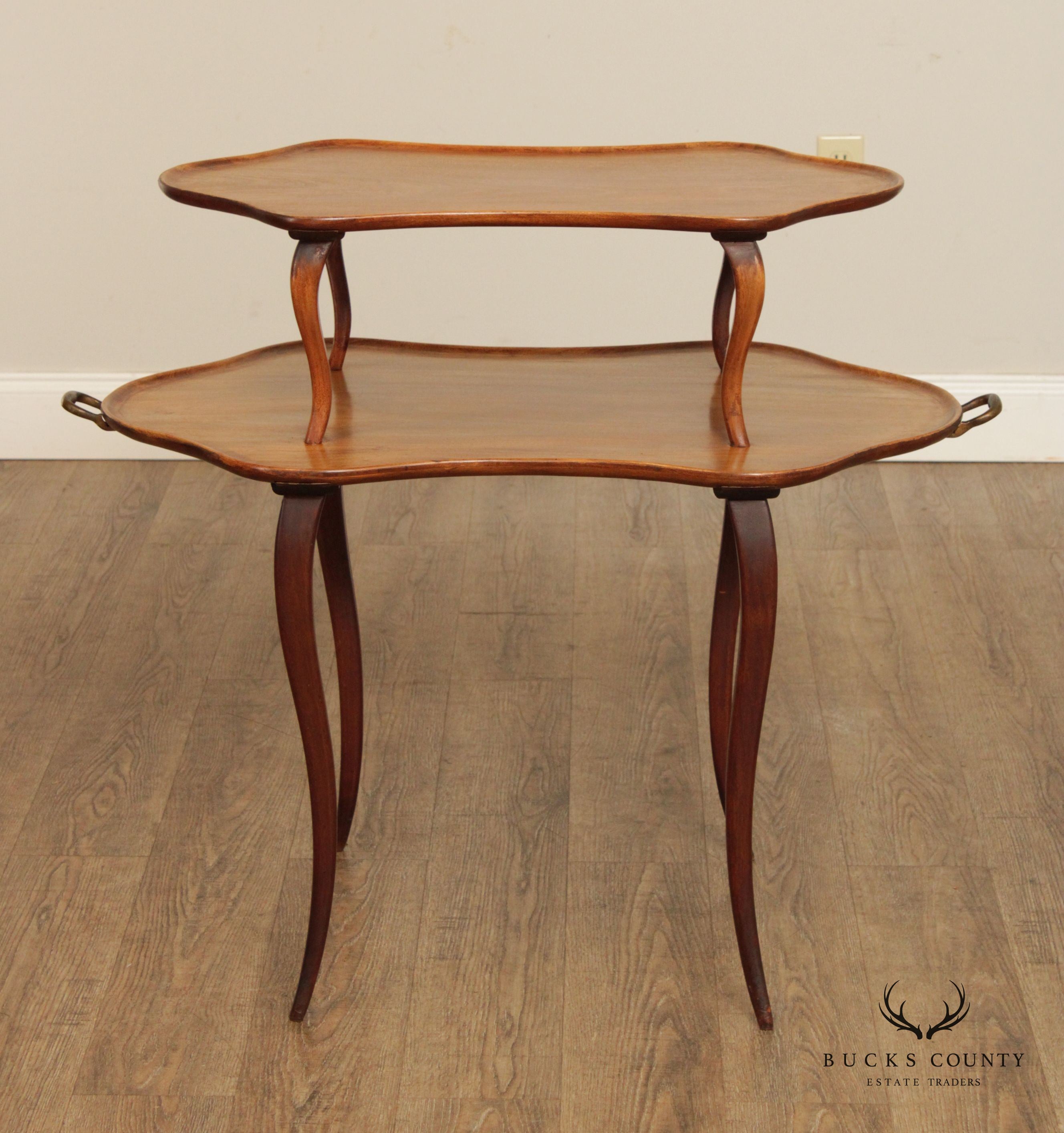 Antique French Louis XV Style Mahogany Two Tier Dessert Serving Table