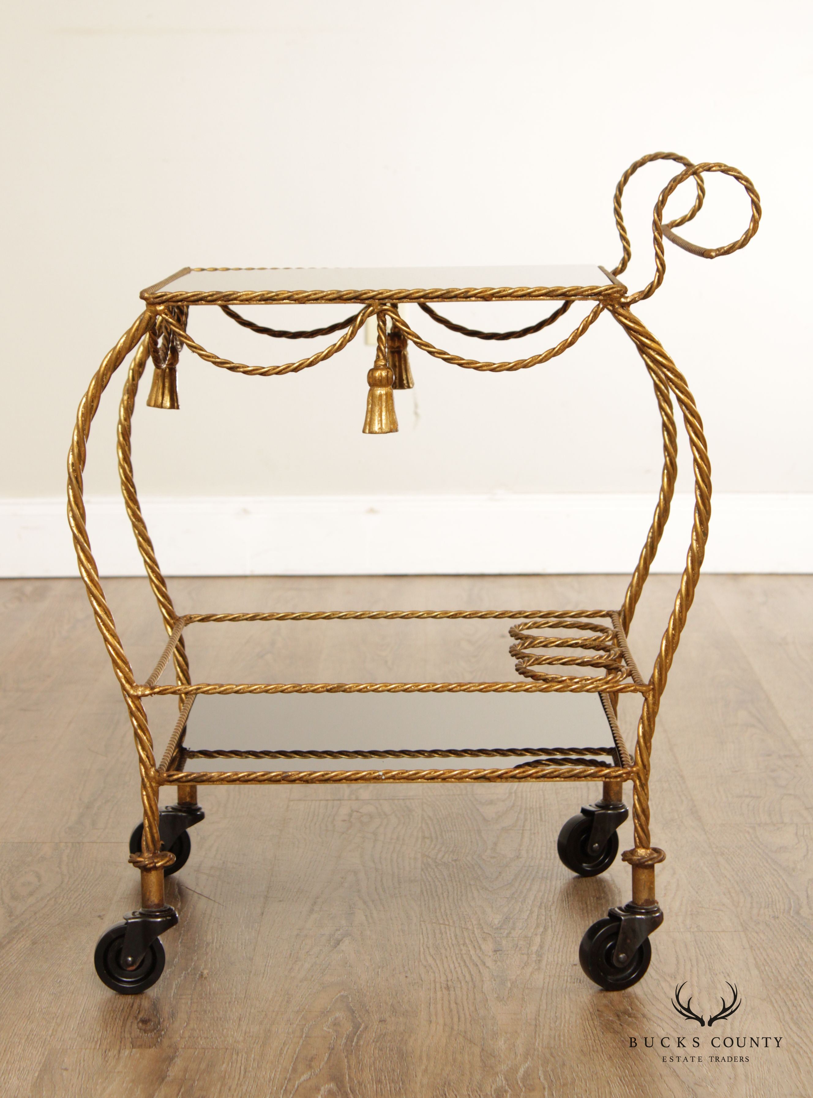Edward P. Paul Italian Hand Forged Gilt Metal Corda Bar Cart Serving Trolley