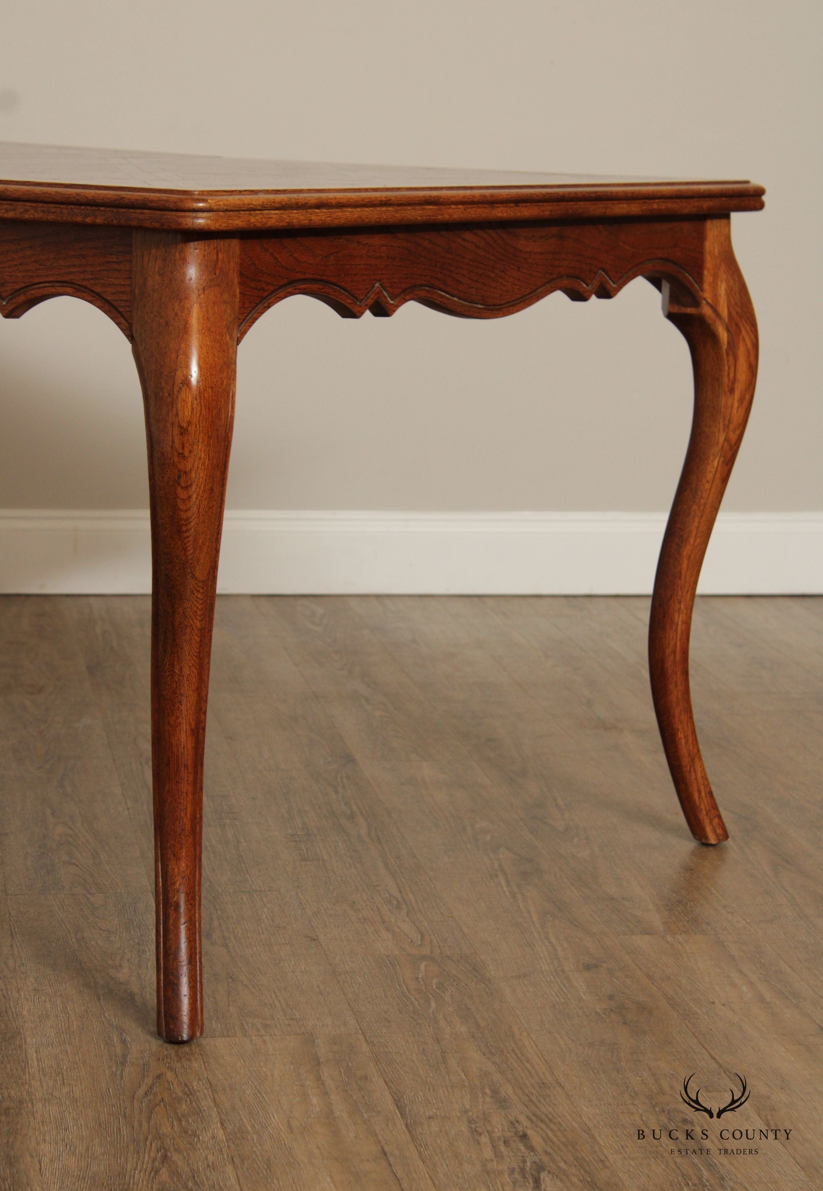 French Country Louis XV Style Vintage Oak Parquet Top Extension Dining Table