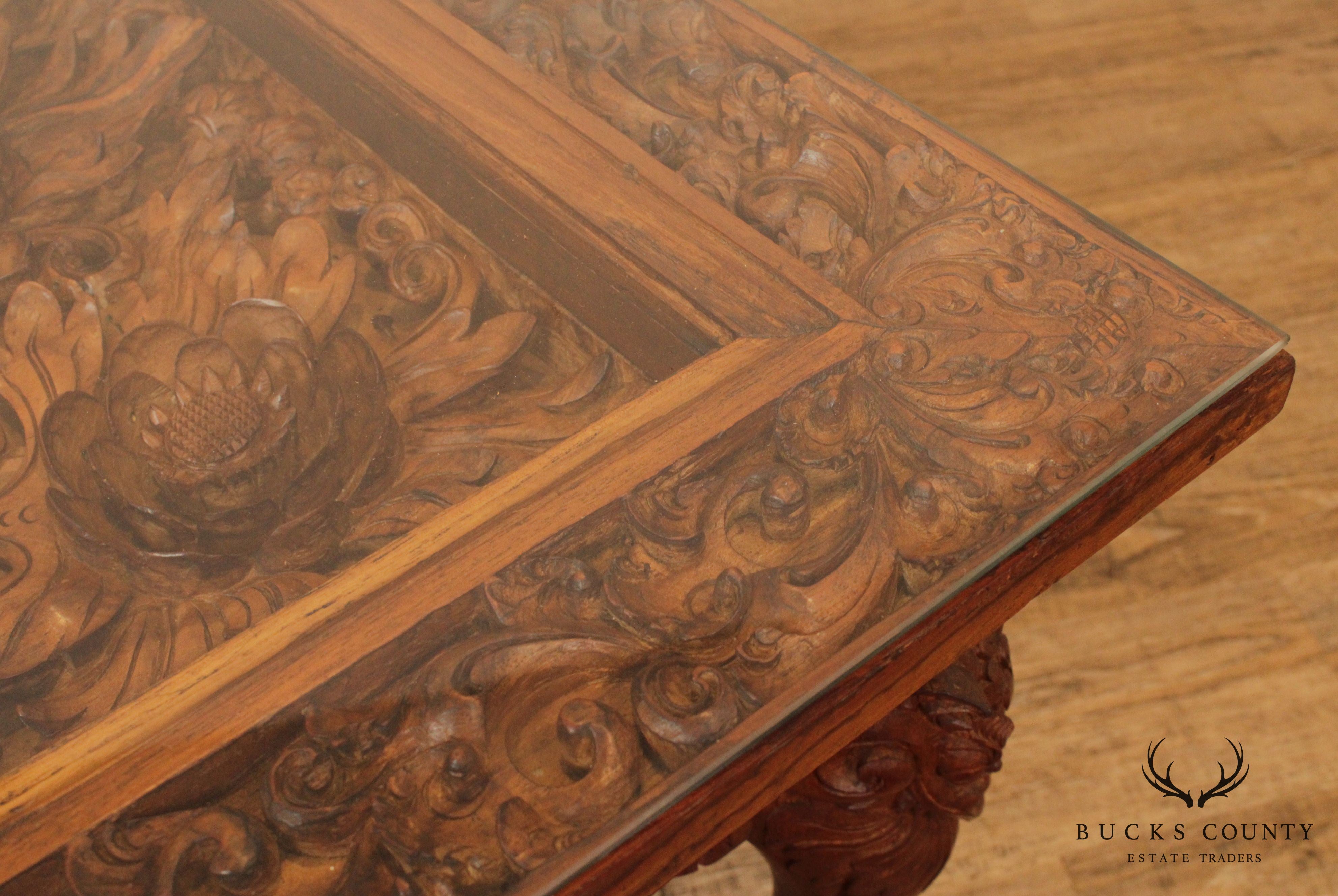 Vintage High Quality Chinese Lotus Flower Ornately Coffee Table