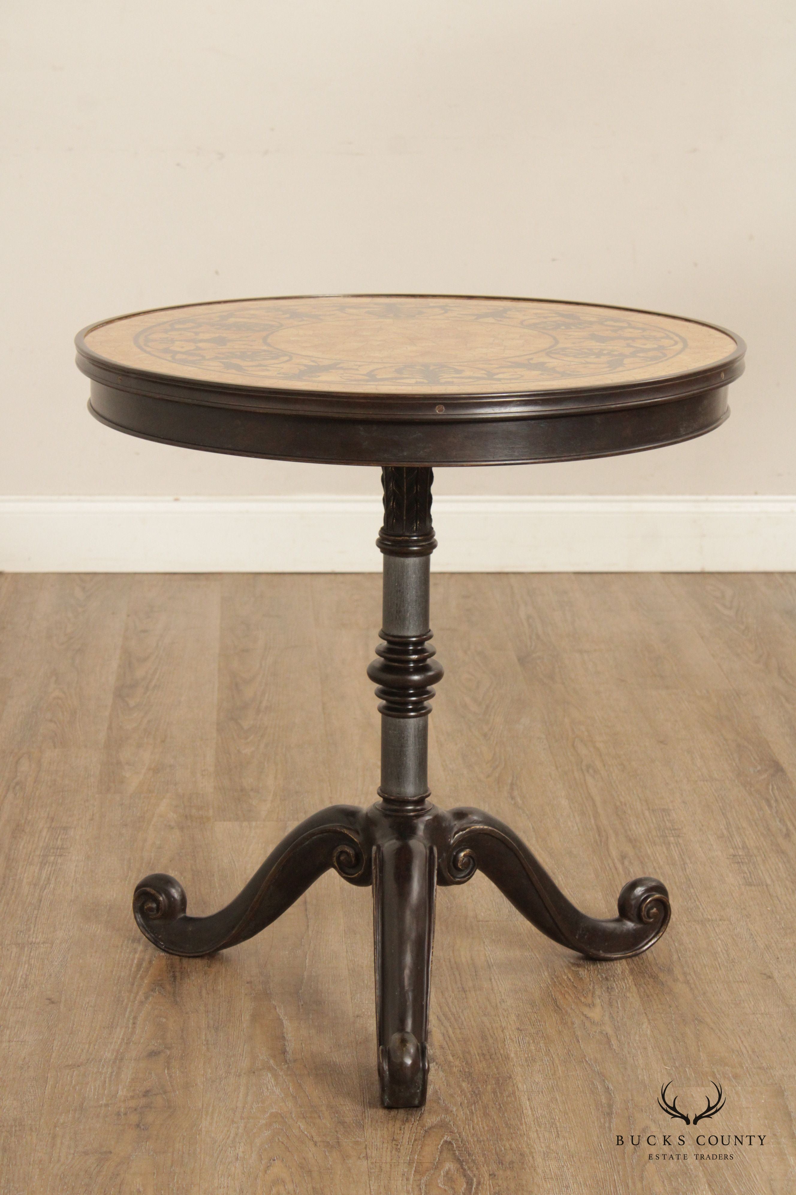Classical Style Round Mosaic Top Bronze Side Table