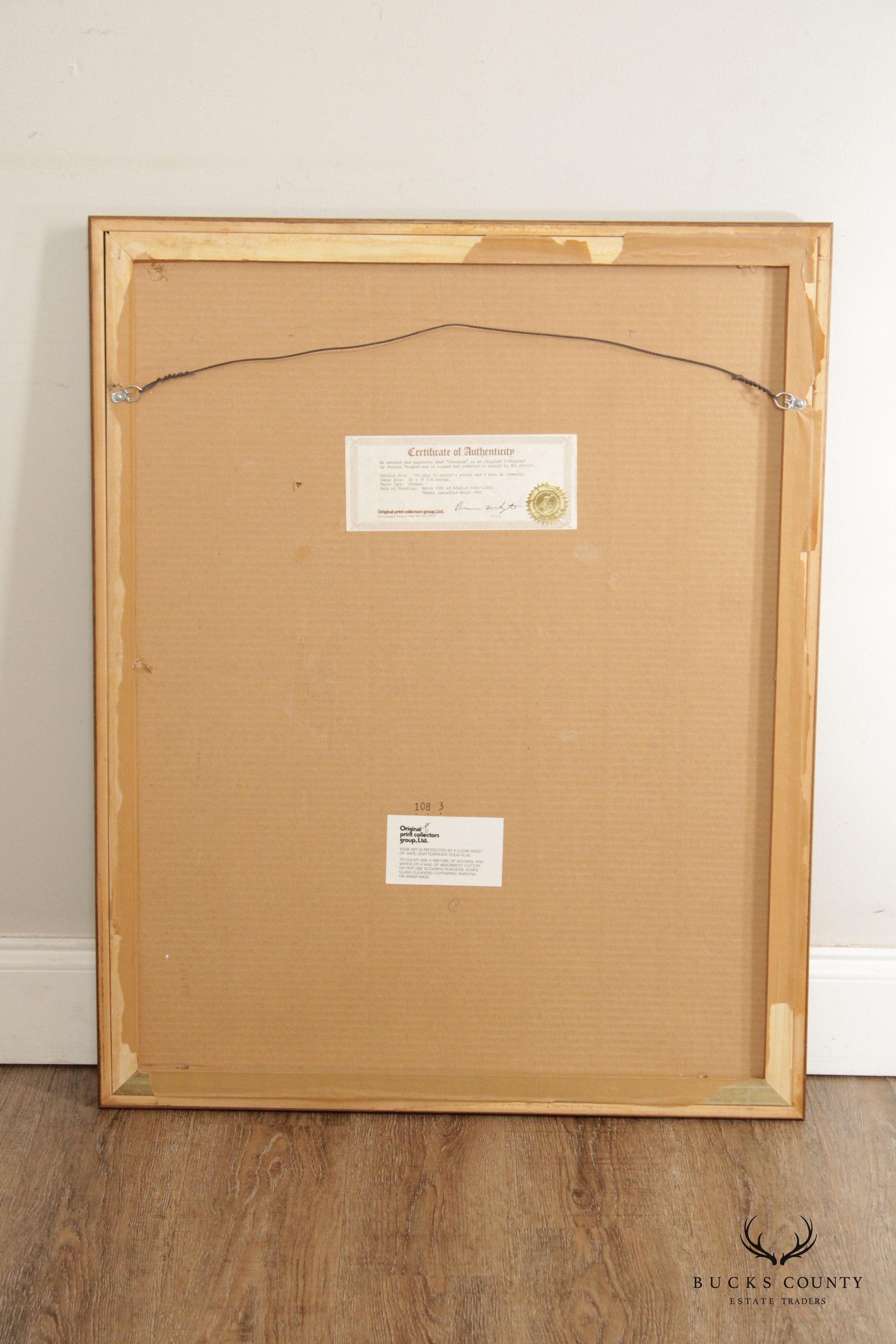 Jacques Pecnard 'Claudine' Lithograph, Custom Framed