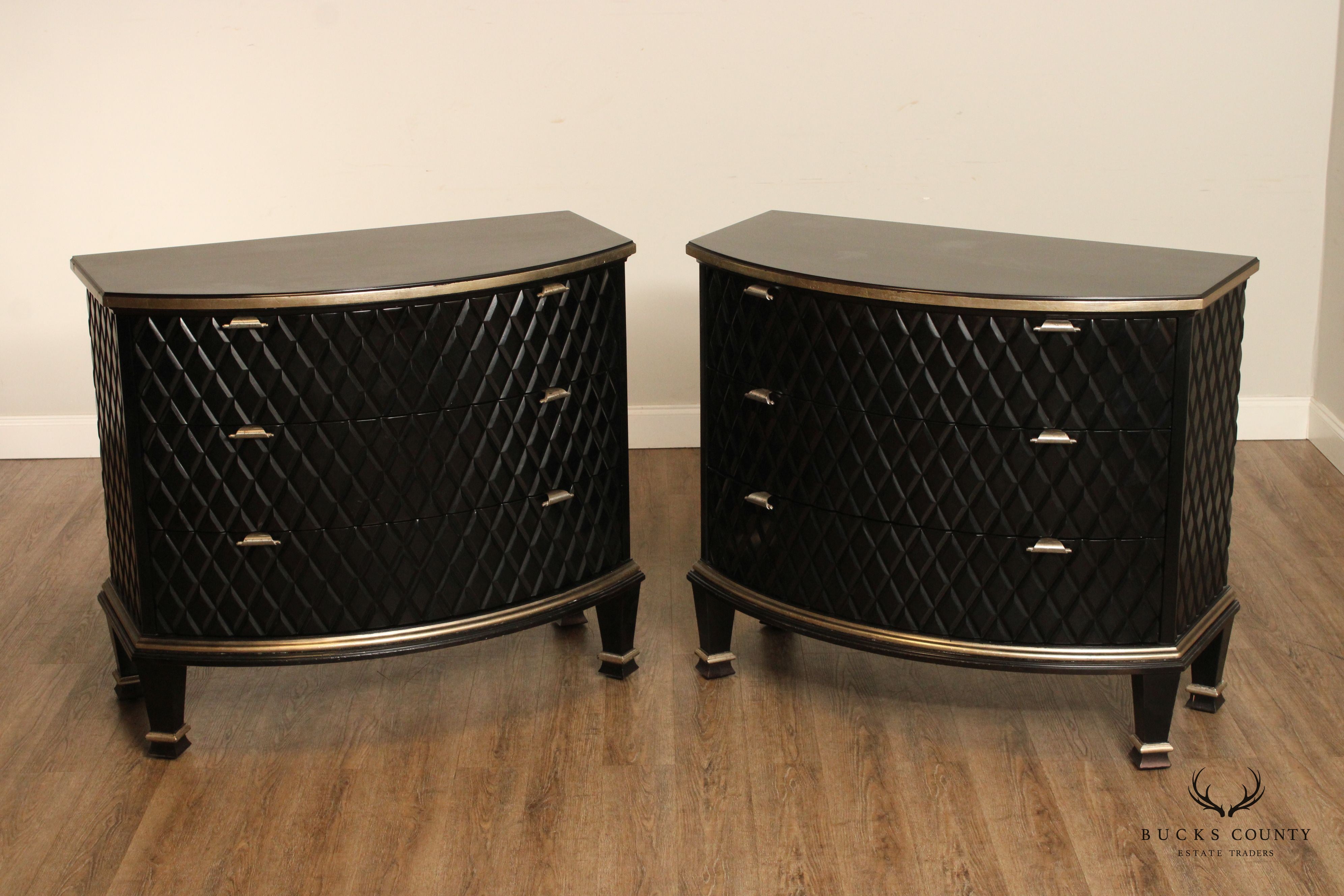 Century Omni Collection Contemporary Pair of Bow Front Ebonized Chests