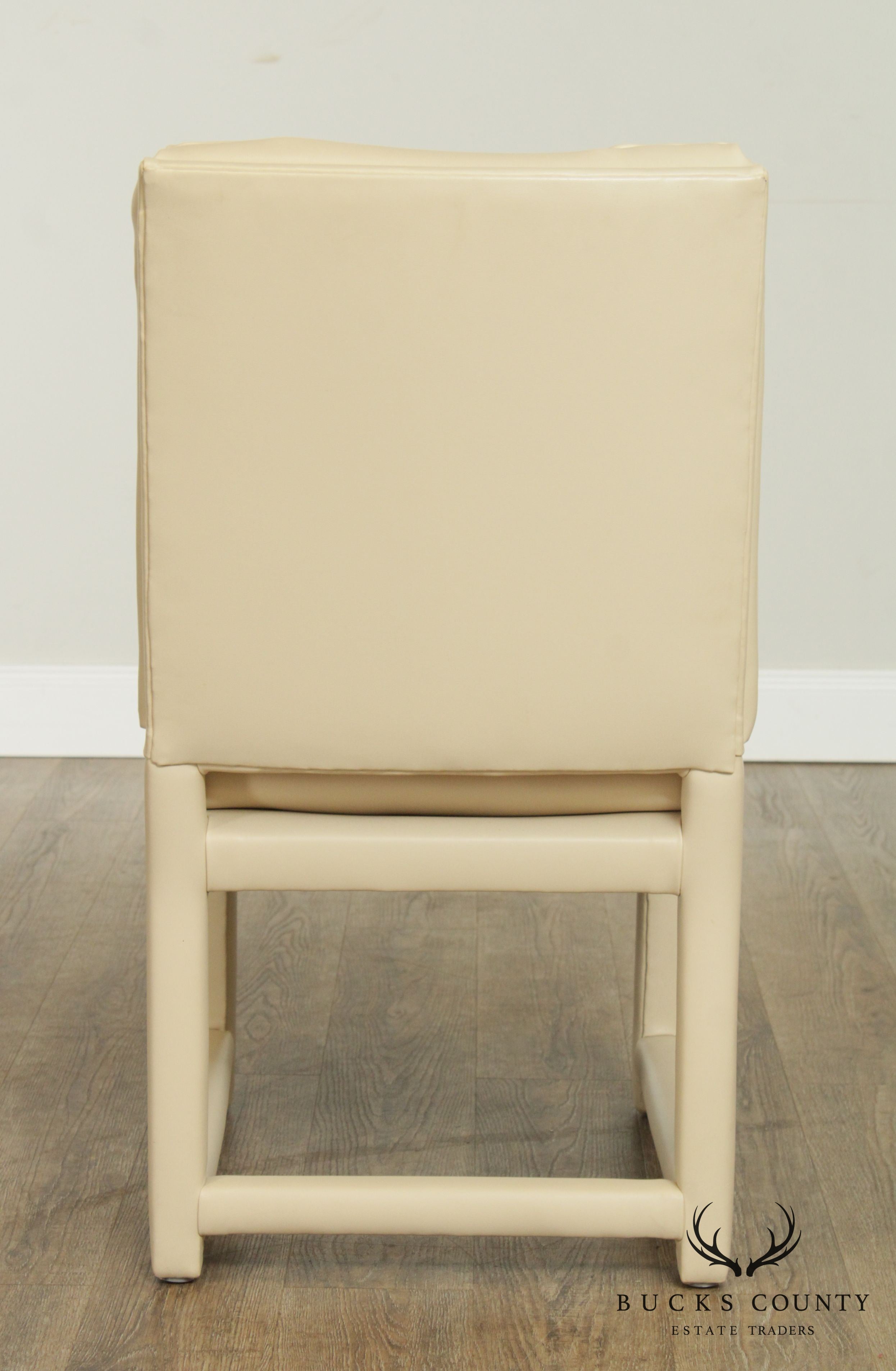 Mid Century Set 8 Tufted Leather Back Parsons Dining Chairs