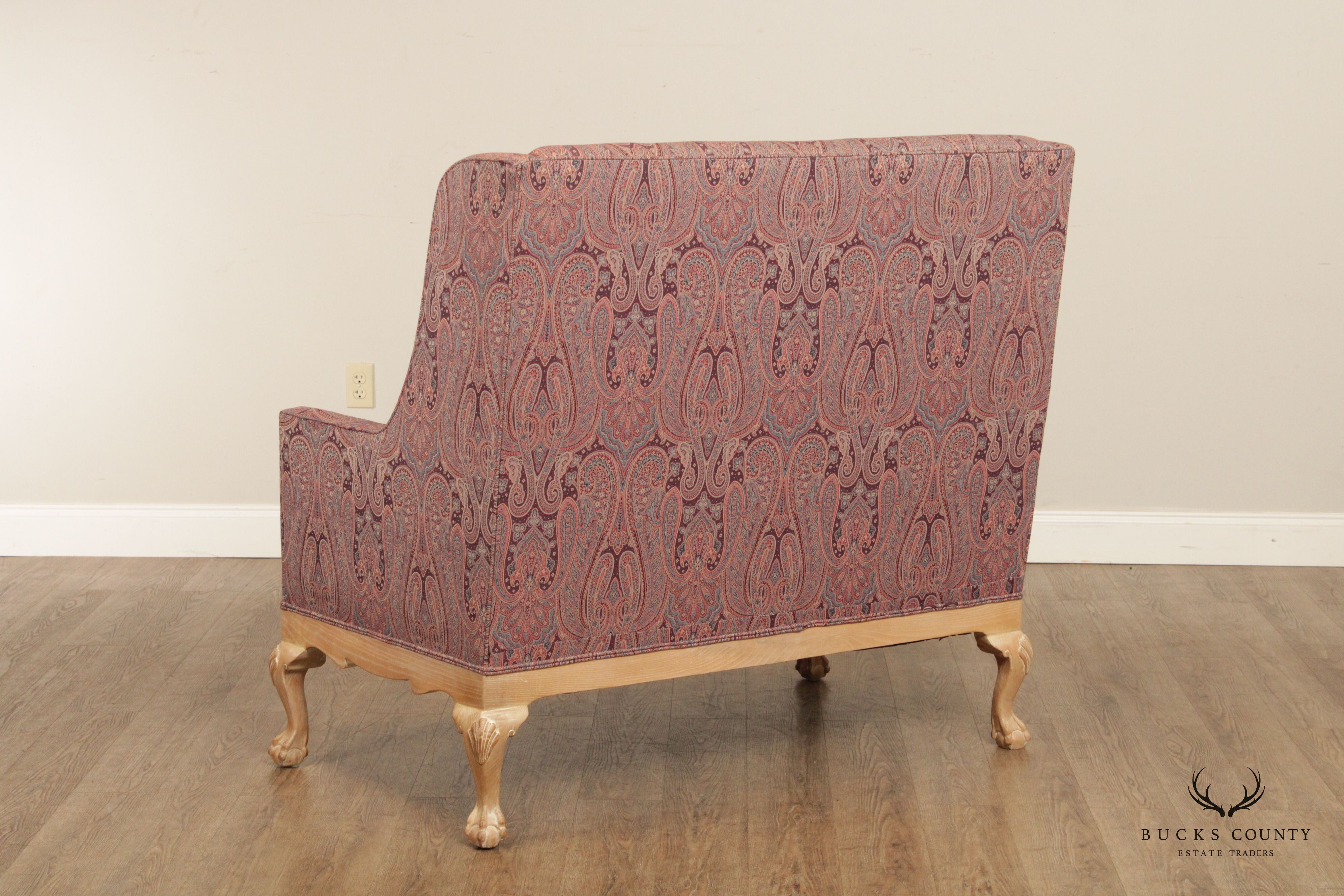Chippendale Style Pair Custom Upholstered High-Back Settees