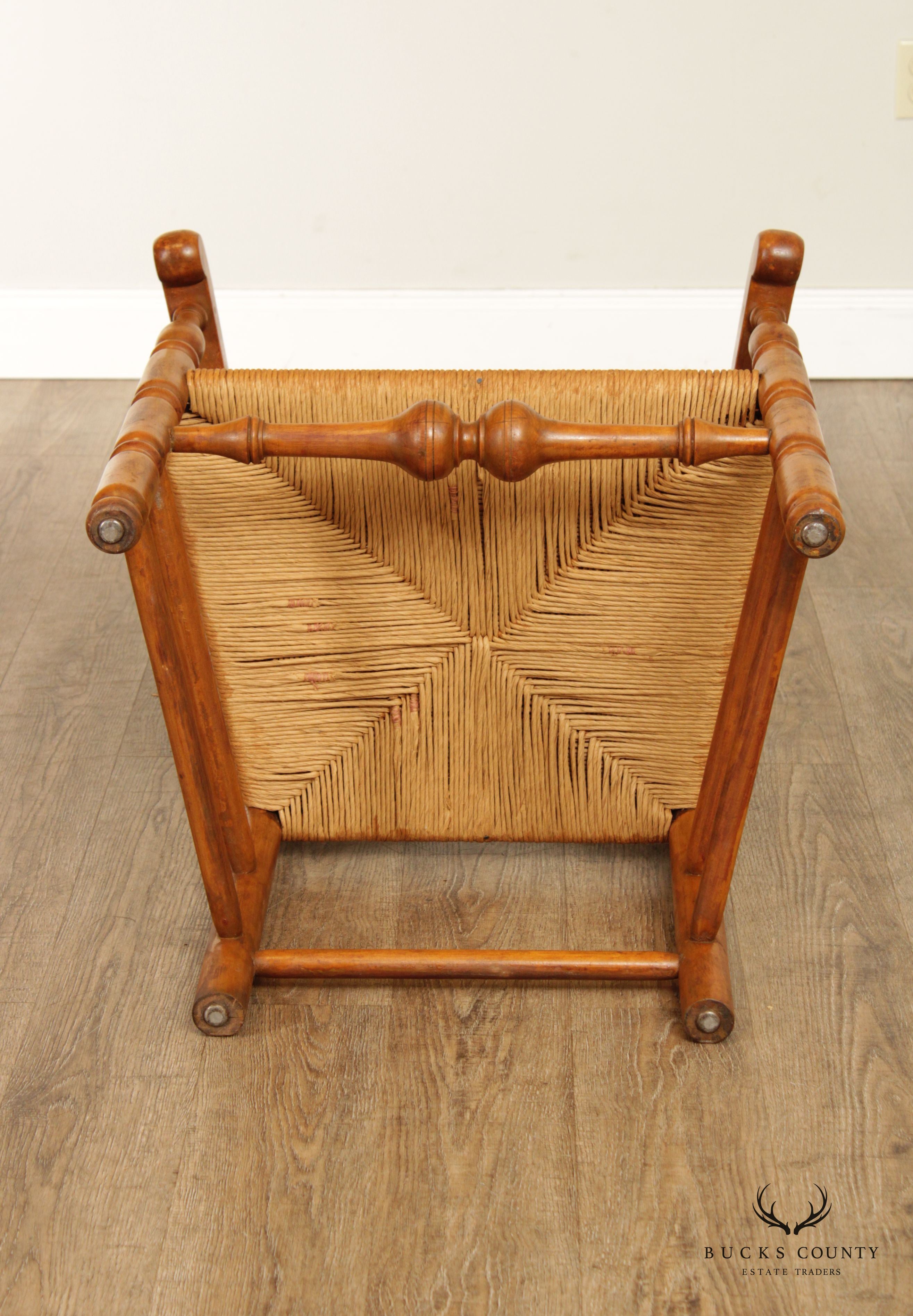 Antique Set of Four Delaware Valley Ladderback Rush Seat Armchairs