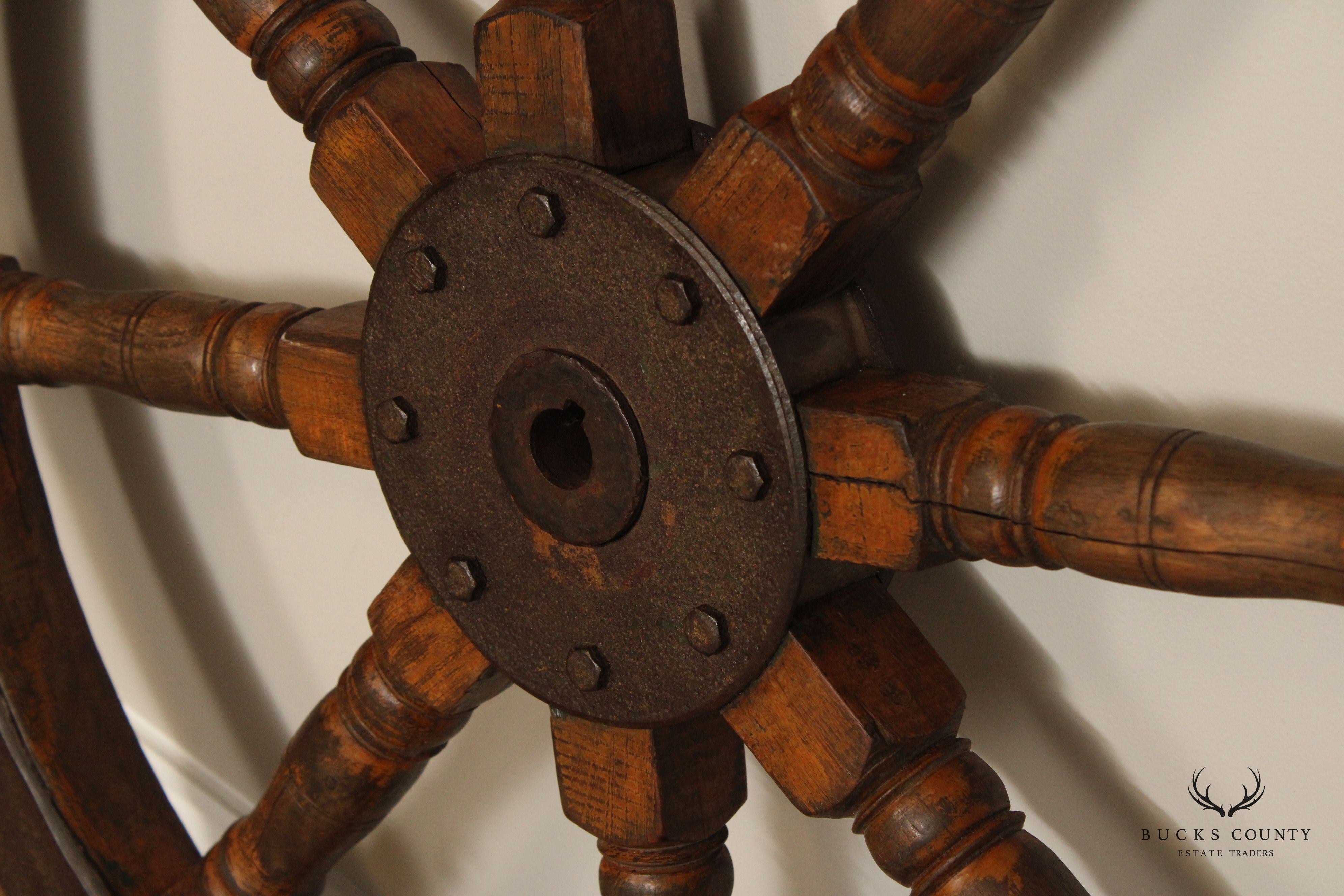 Antique Eight Spoke Hardwood and Iron Ship's Wheel