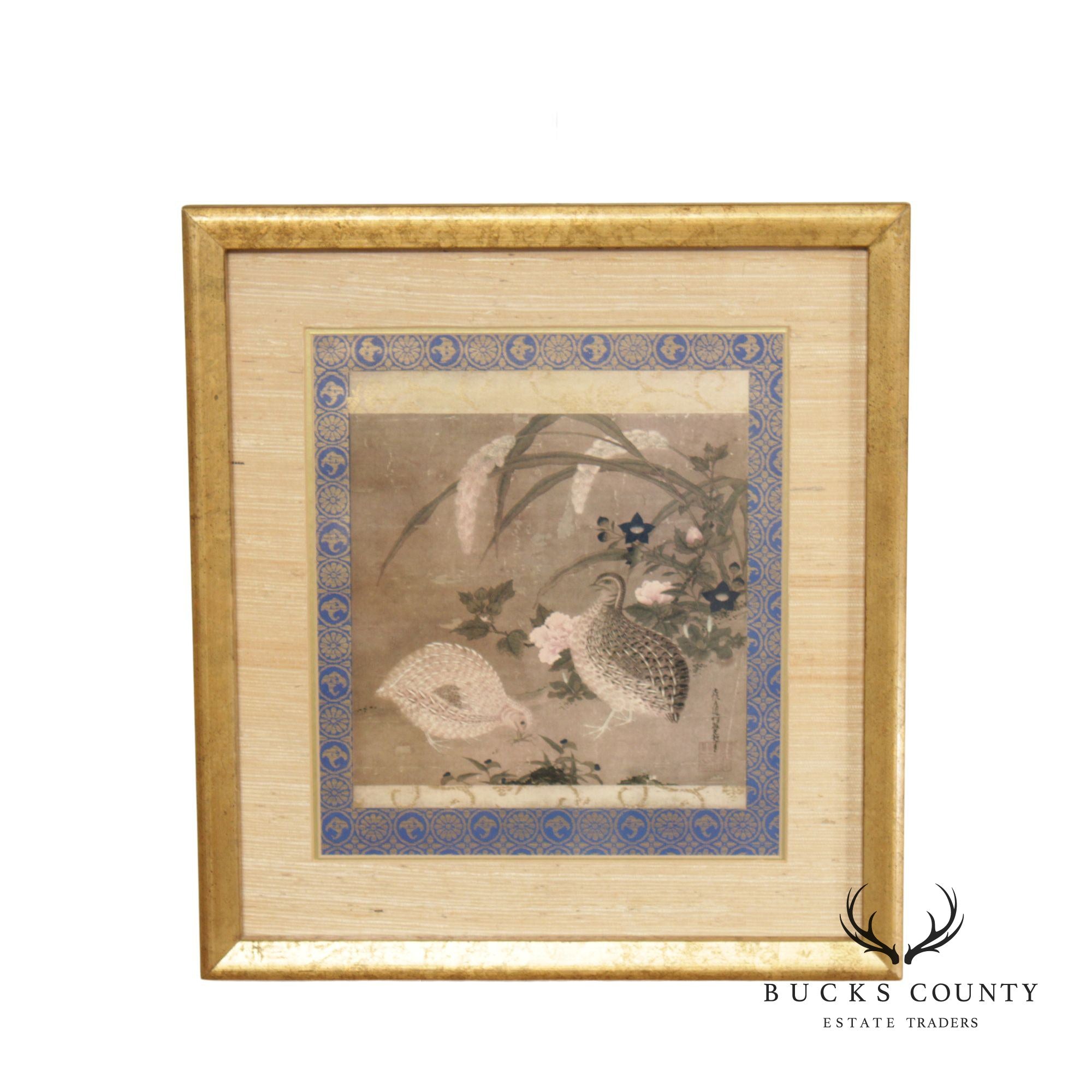 Tosa Mitsuoki Vintage 'Quails and Flowers' Framed Art Print