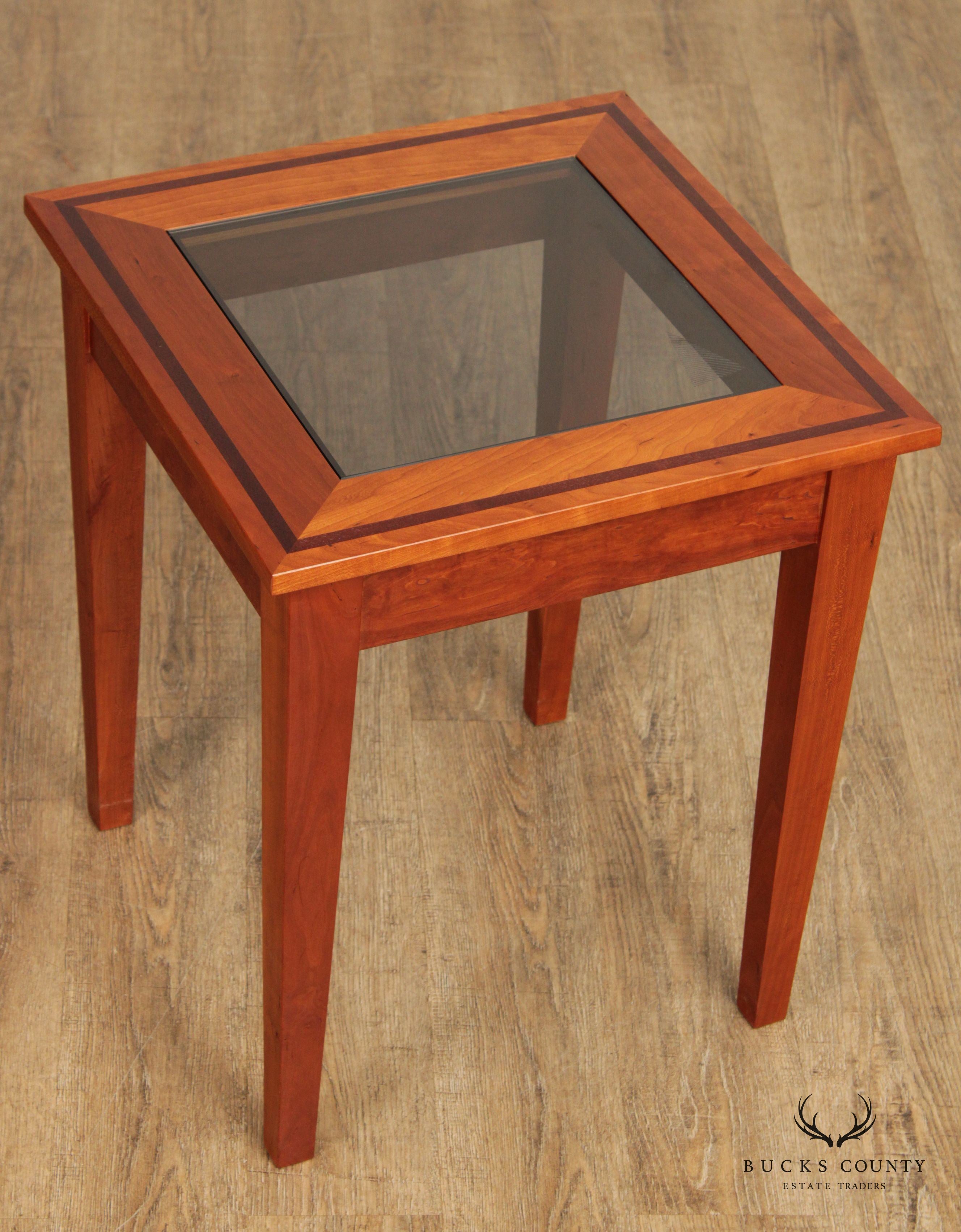 Studio Crafted Solid Cherry Square Glass Top Side Table