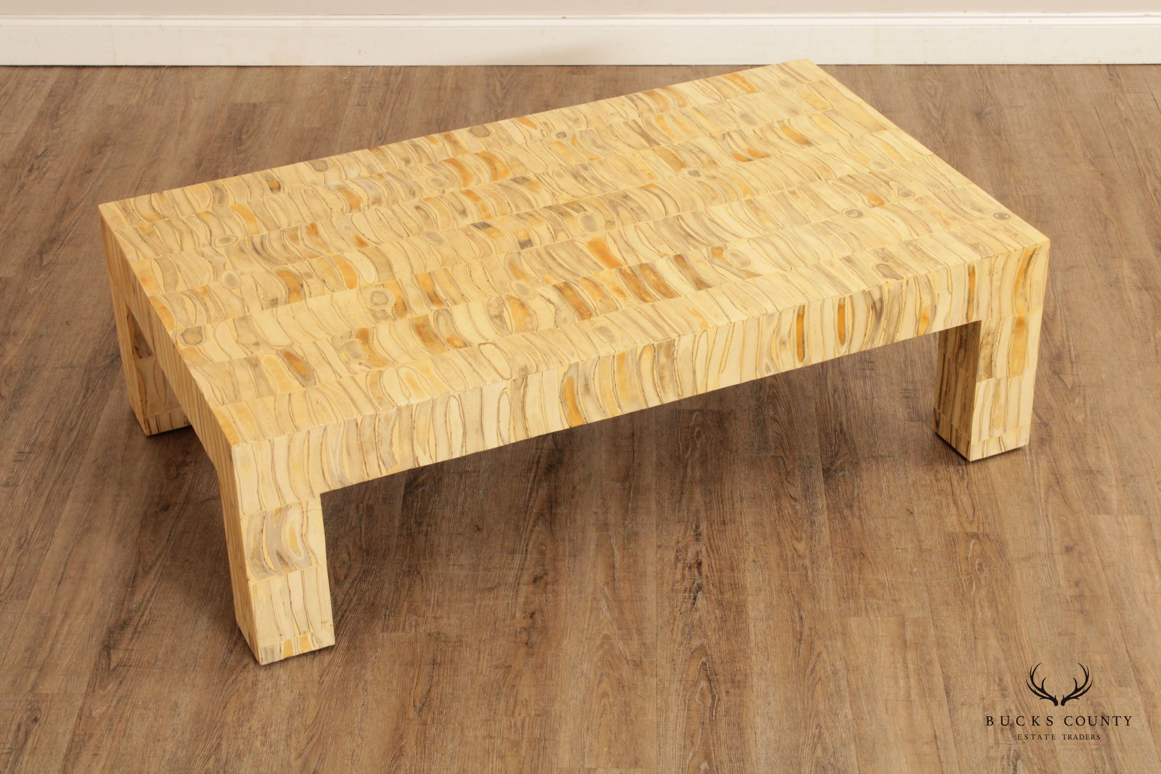 Mid Century Modern Tessellated Wood Large Coffee Table