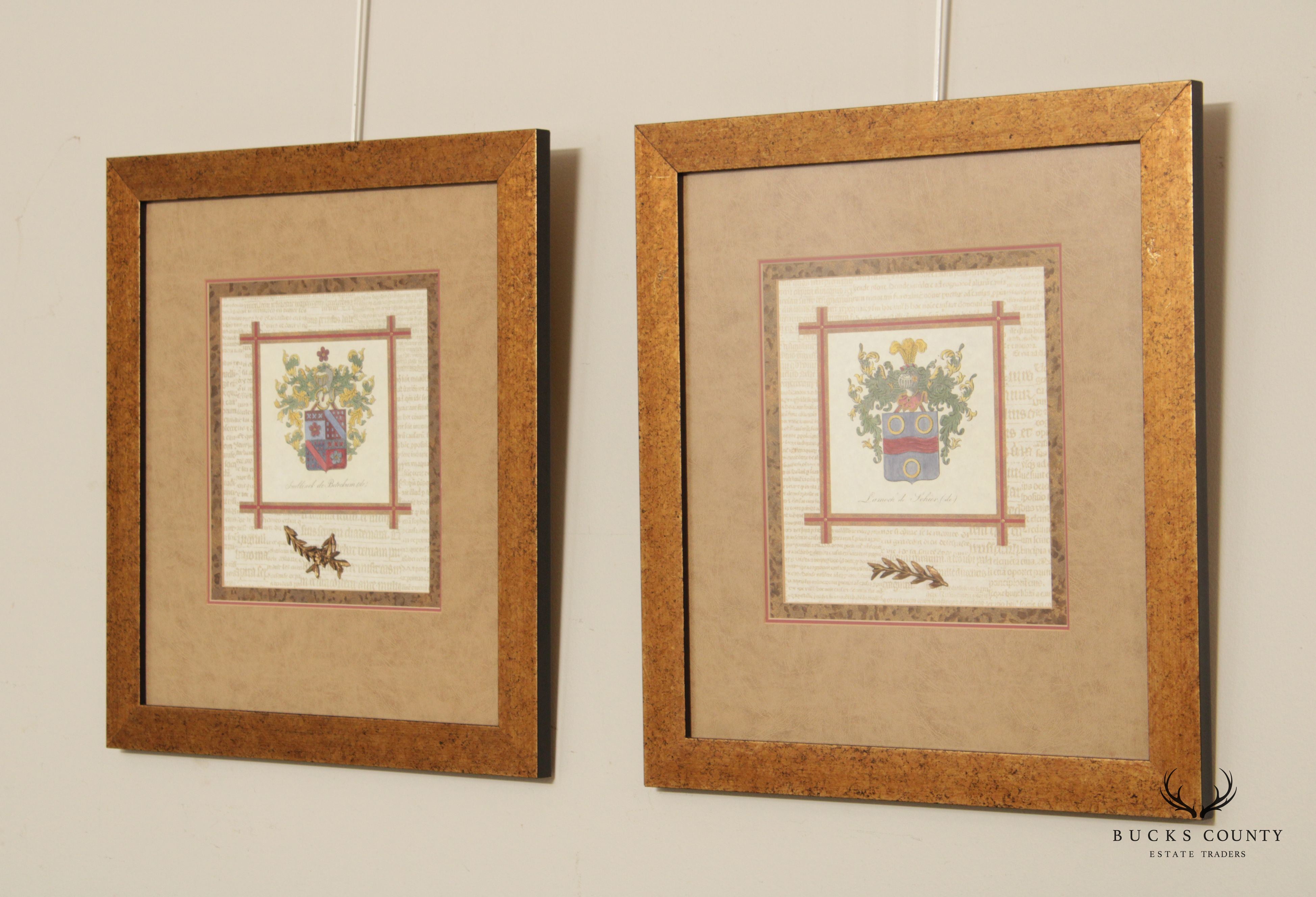 Vintage 'Snellinck de Beteckum' and 'Lamock de Sohier' Coat of Arms Prints, Custom Framed