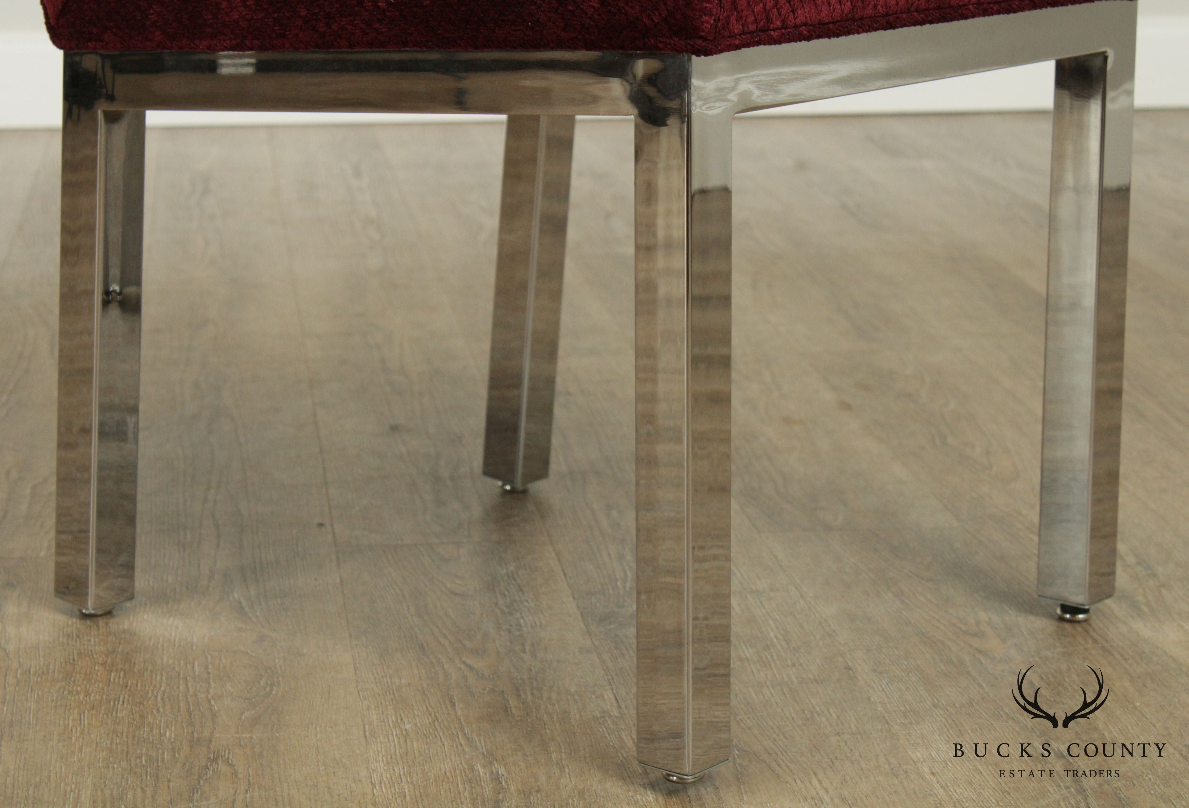 1970's Mid Century Modern Set 4 Chrome Frame Upholstered Dining Chairs