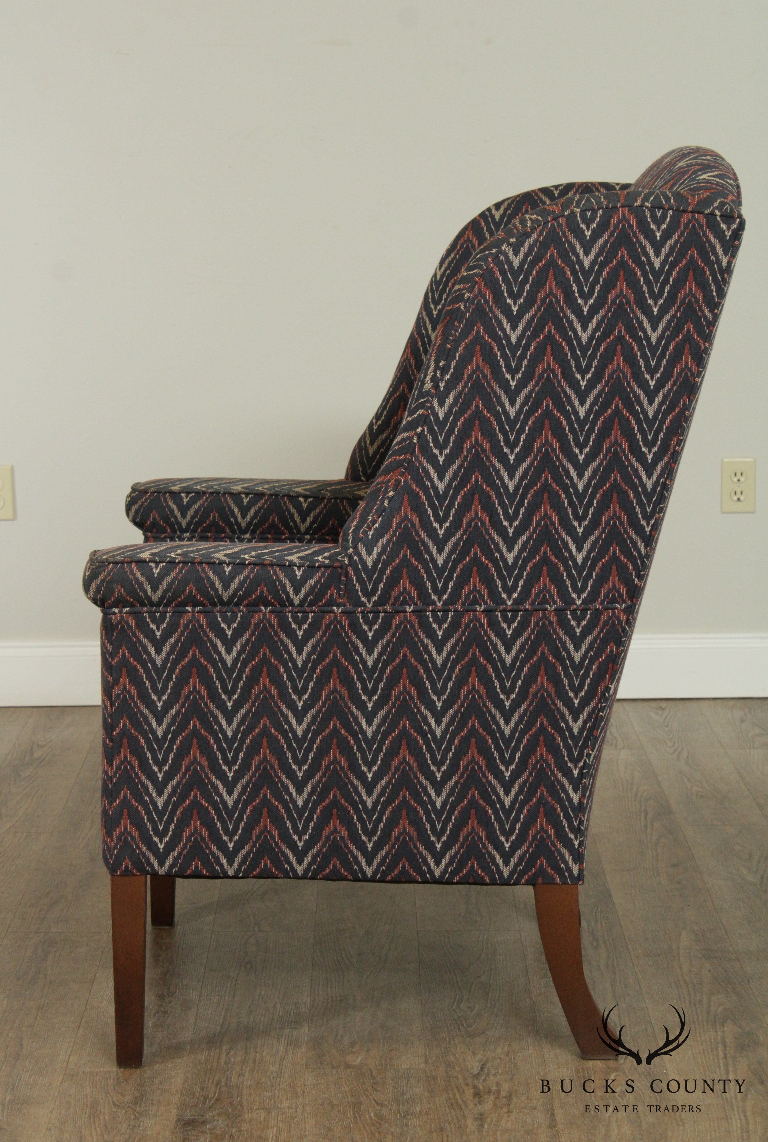 George III Style Custom Flame Stitch Upholstered Wing Chair