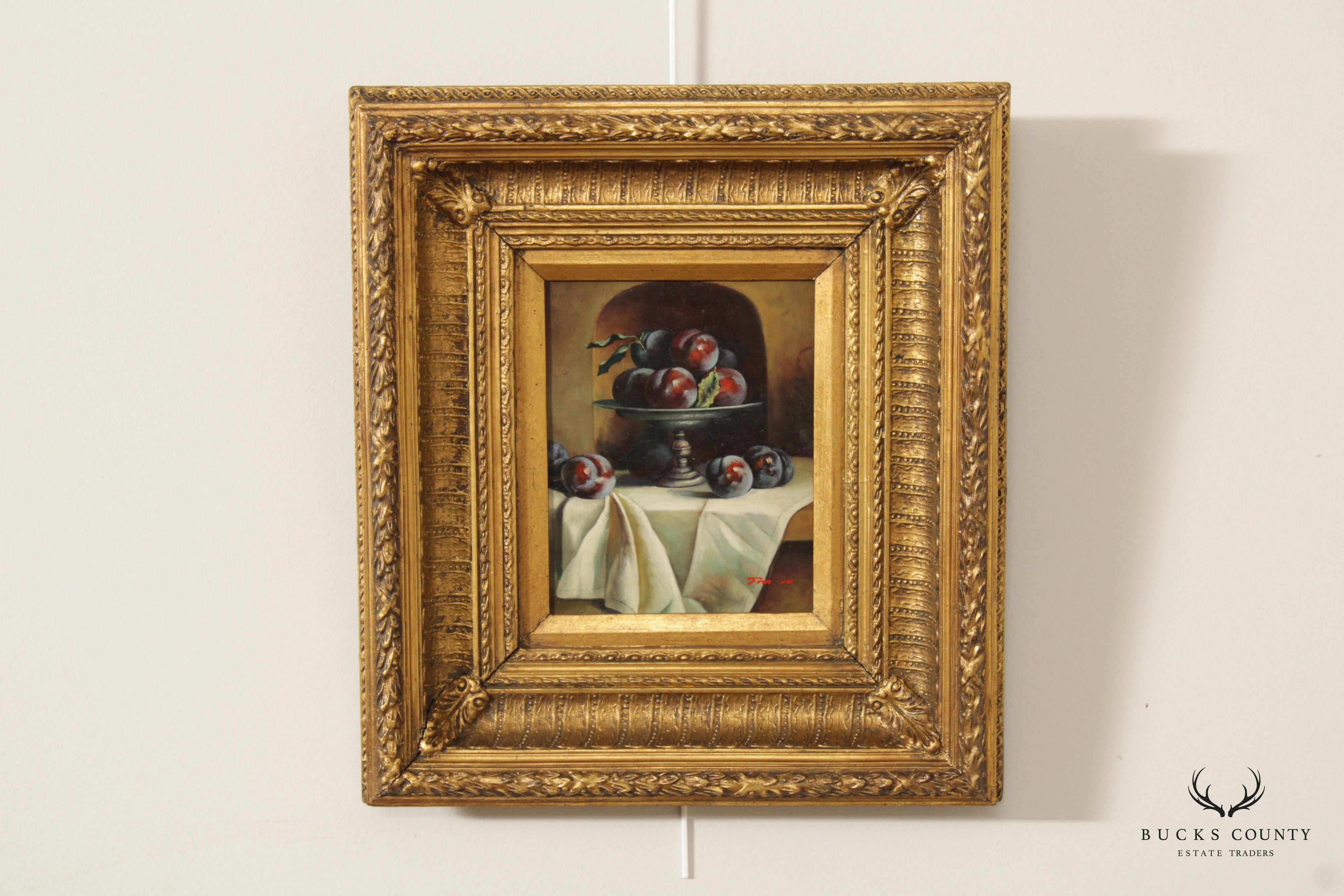 Tim Lu Still Life of Plums Framed Oil on Canvas