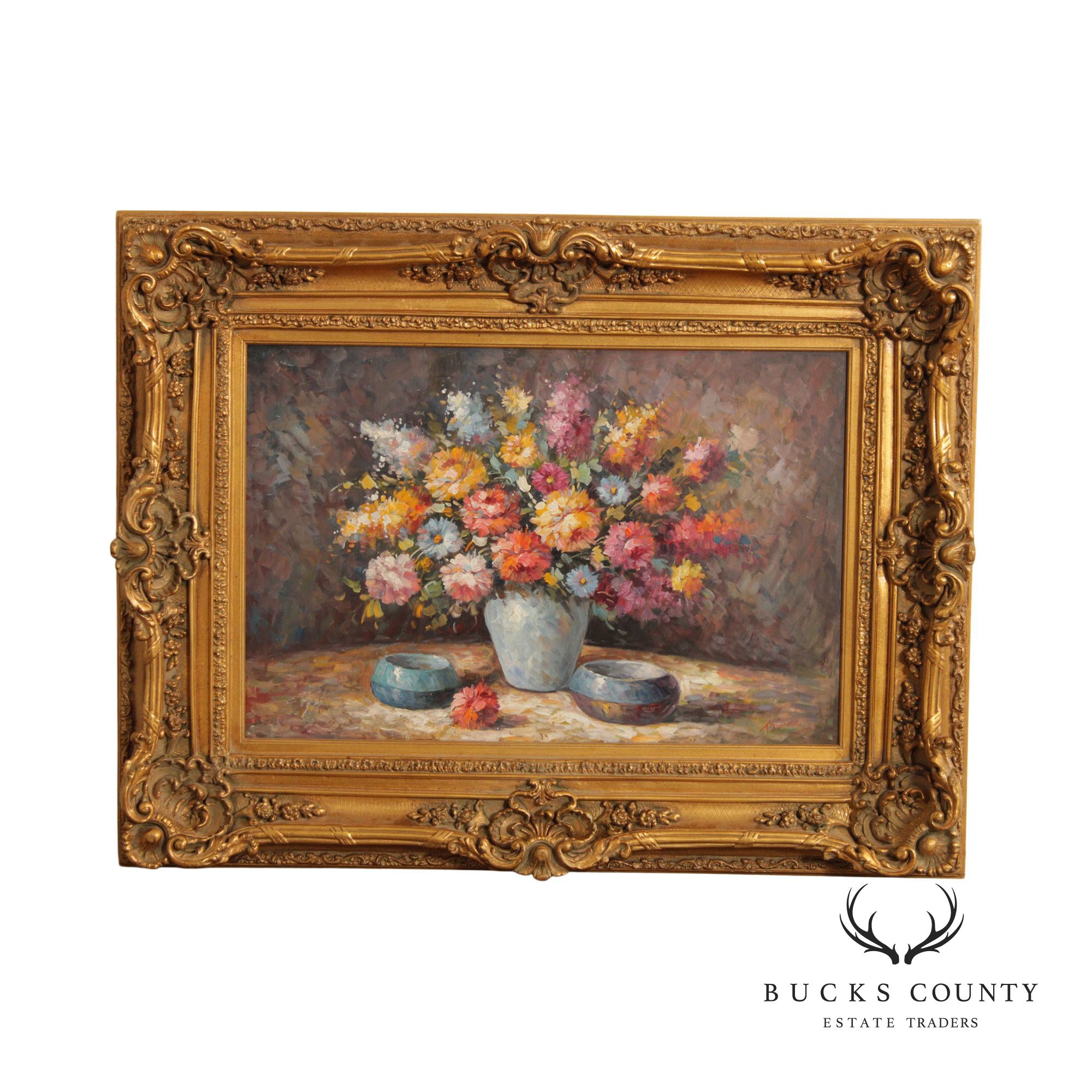 Impressionist Painted Floral Still Life, Signed 'T. Denver'