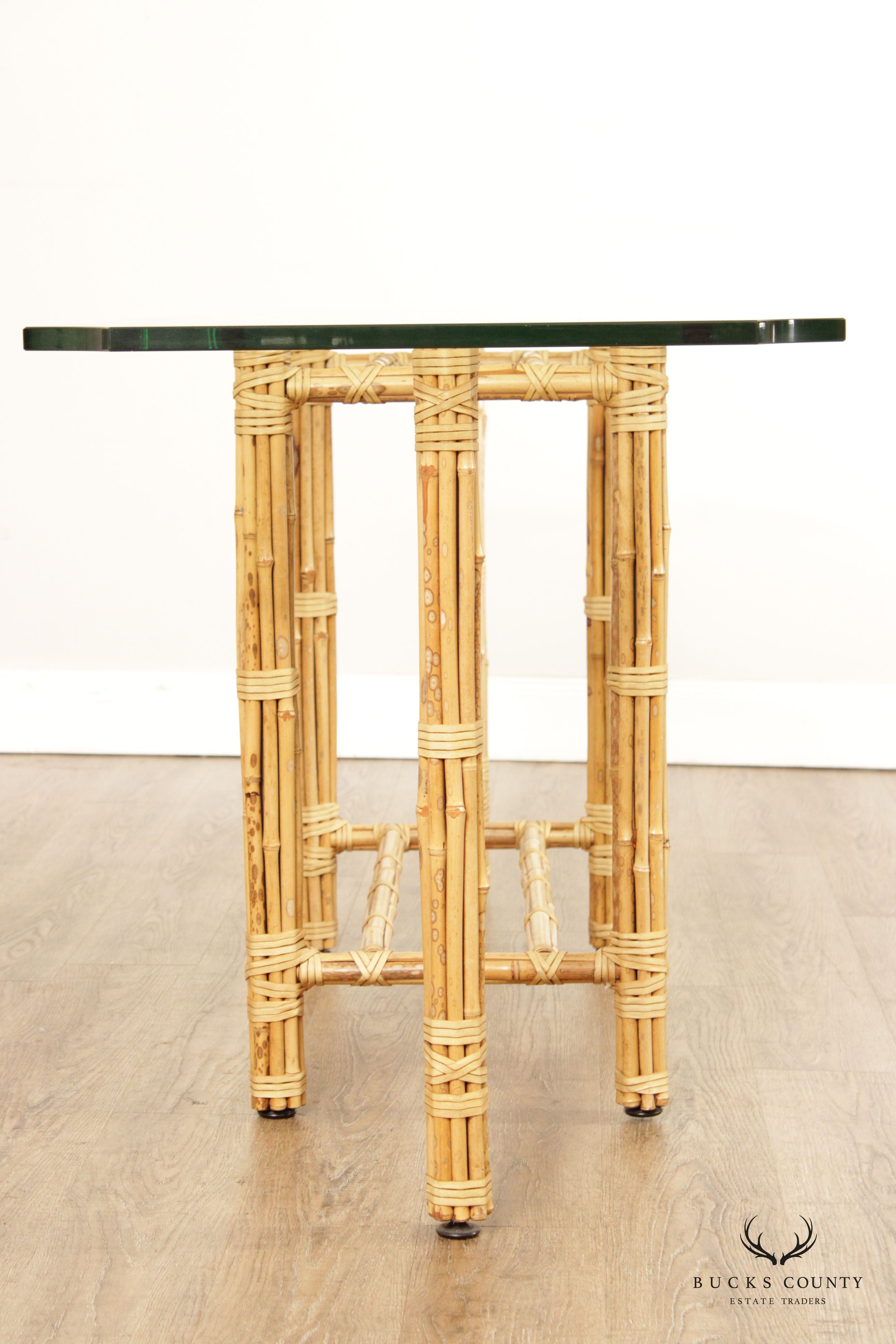 BakerJohn McGuire Bamboo And Glass Top Console Table