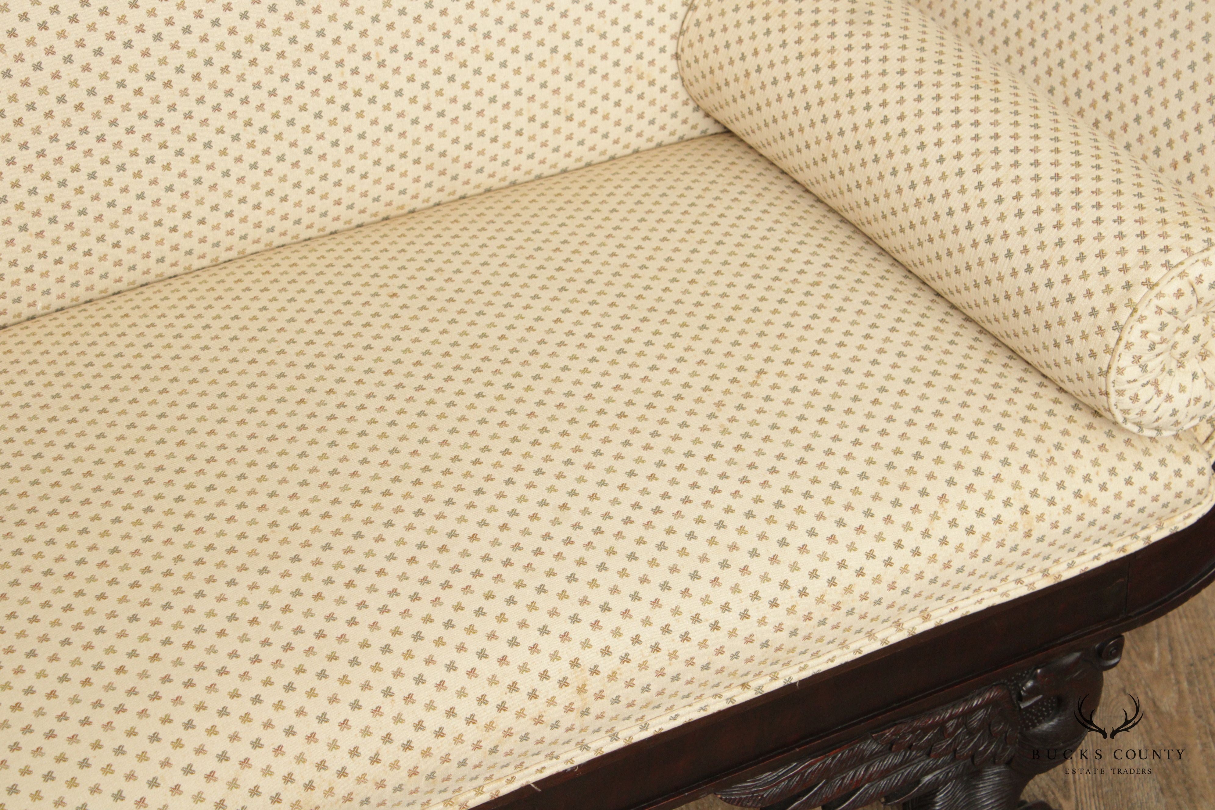 ANTIQUE AMERICAN CLASSICAL EMPIRE CARVED MAHOGANY CLAW FOOT SOFA
