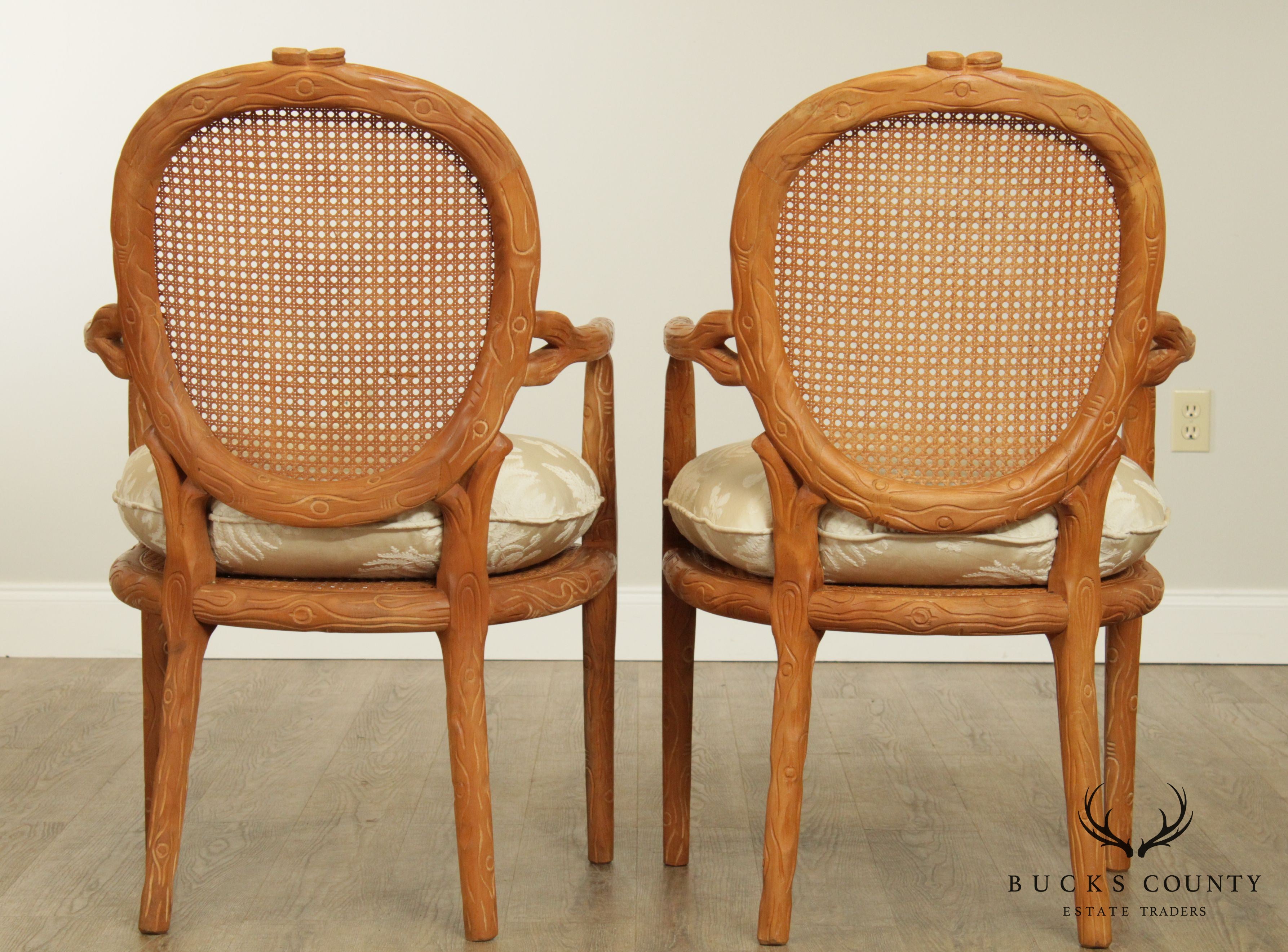 Louis XVI Style Faux Bois Pair Armchairs