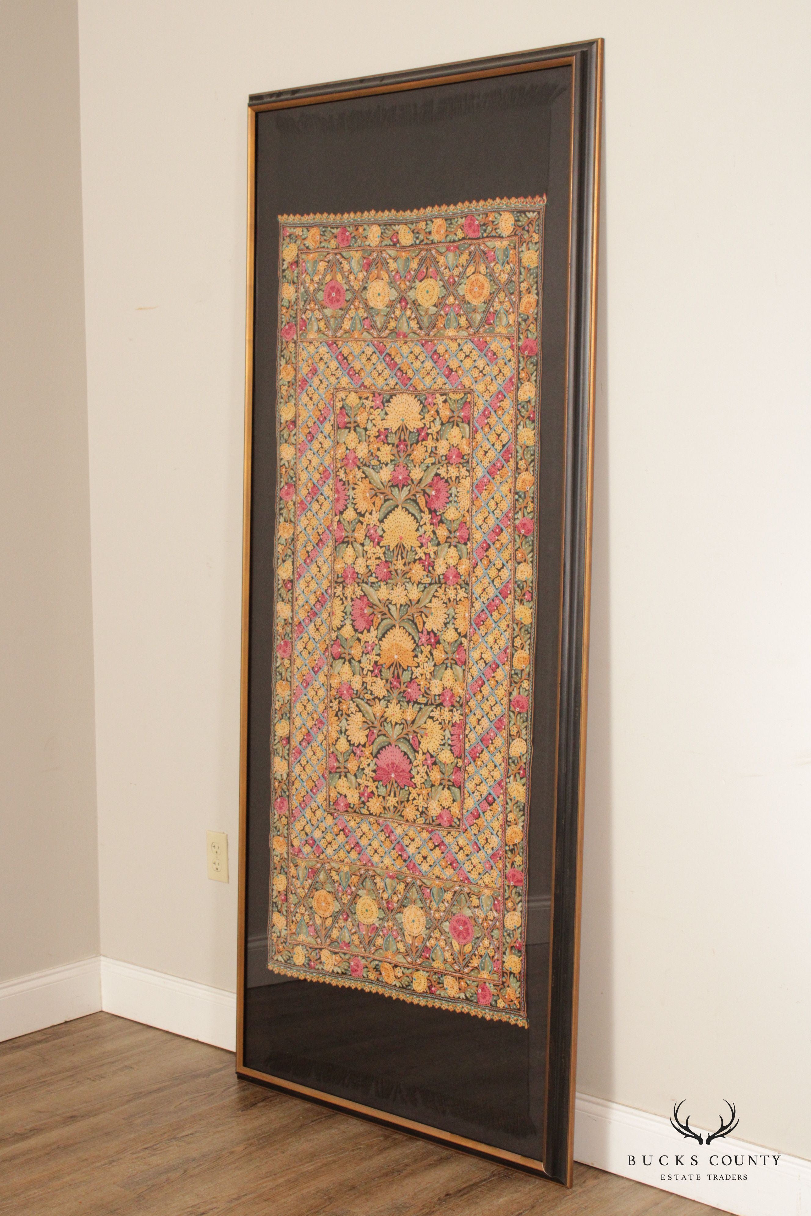 Kashmiri Style Hand Embroidered Crewel Framed Textile