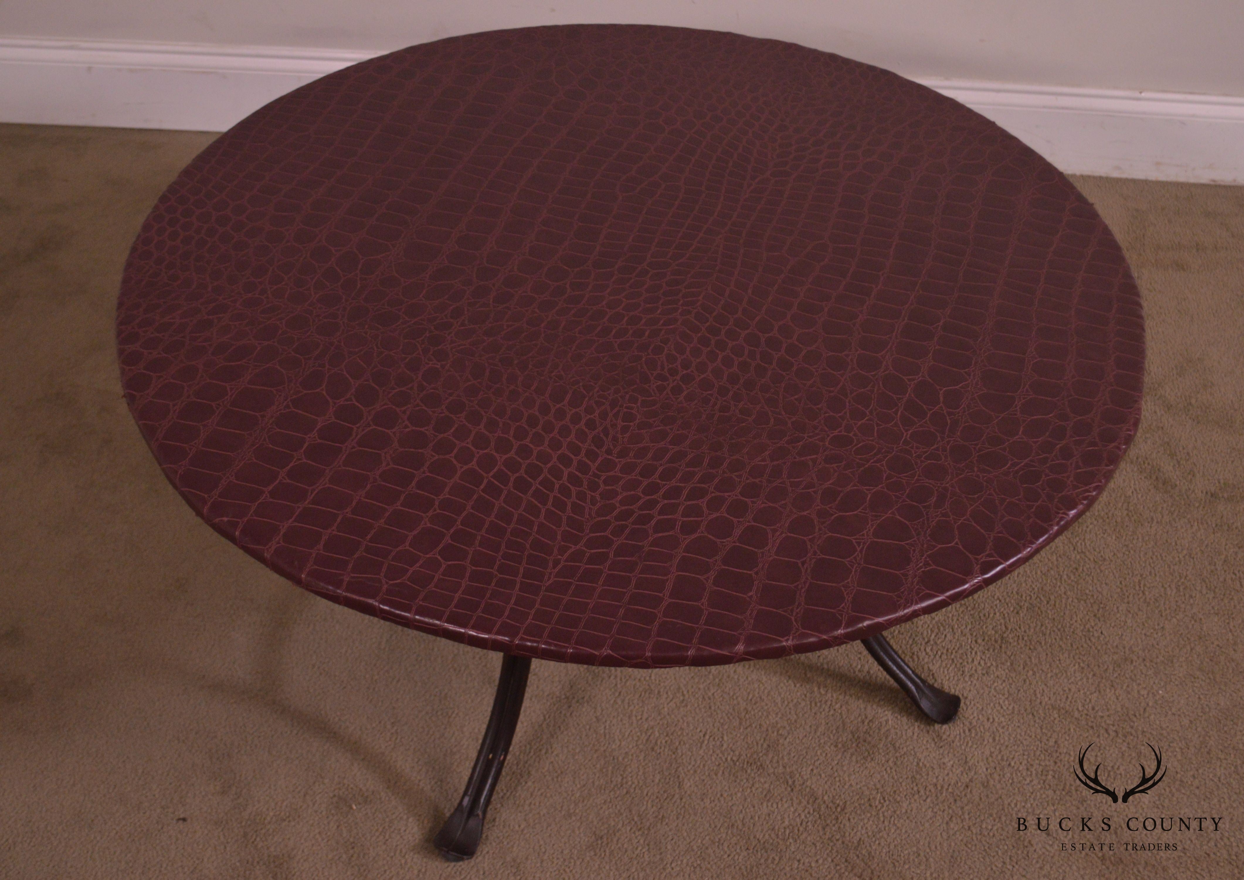 Custom Quality 36" Round Faux Reptile Skin Top Iron Base Coffee Table