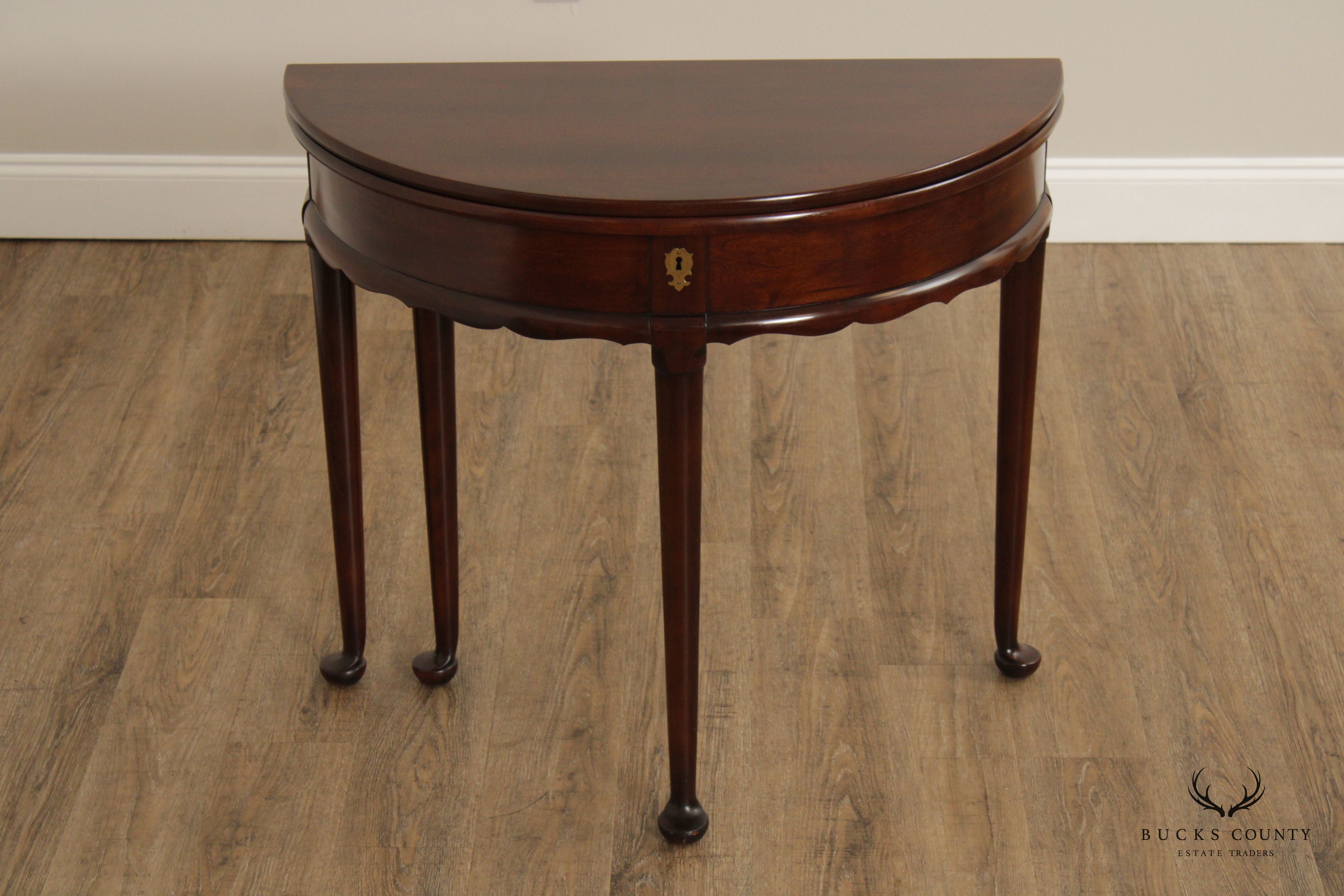 Statton Queen Anne Style Cherry Demilune Console Game Table