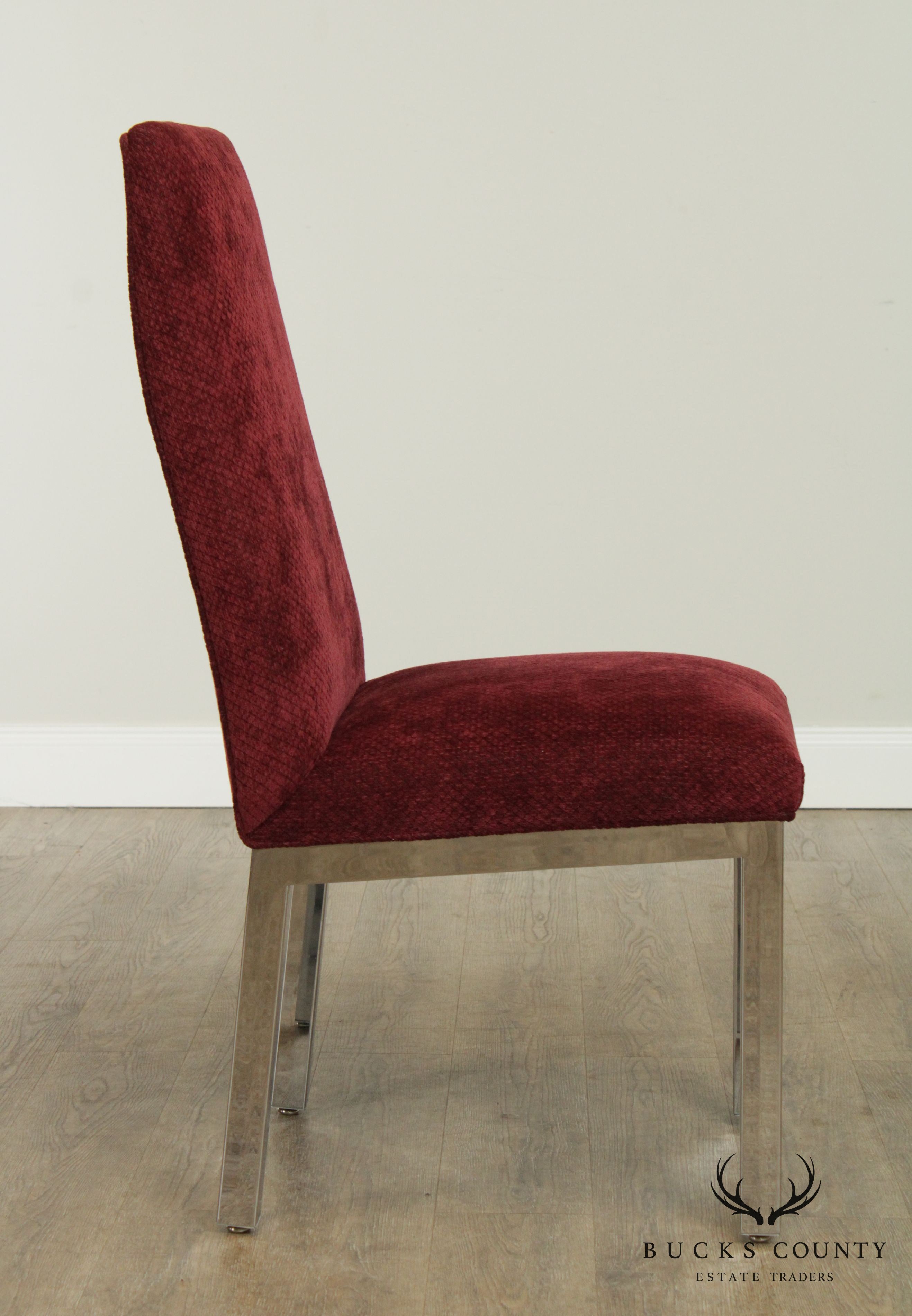 1970's Mid Century Modern Set 4 Chrome Frame Upholstered Dining Chairs