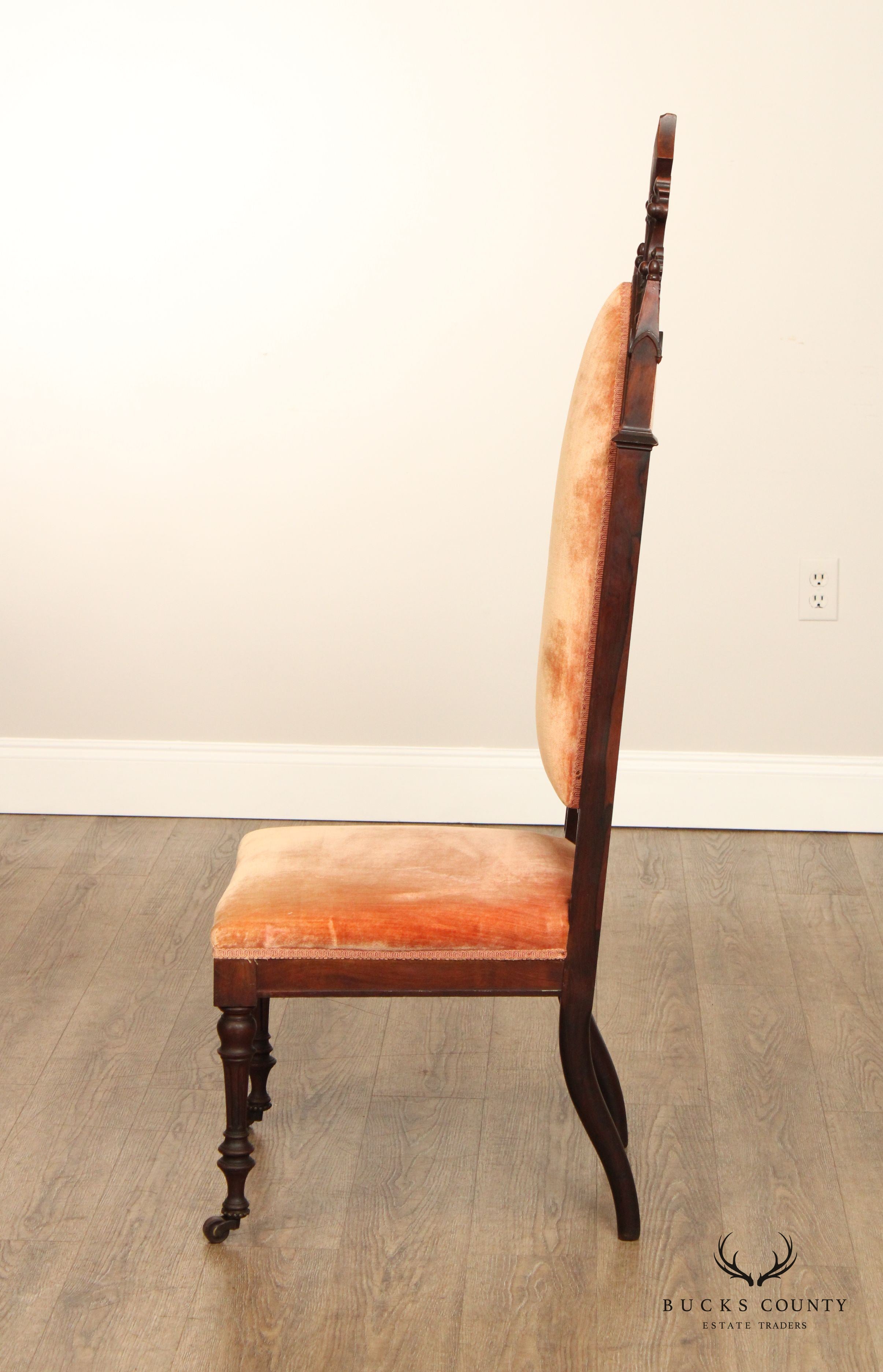 Gothic Revival Antique Carved Rosewood High Back Hall Chair