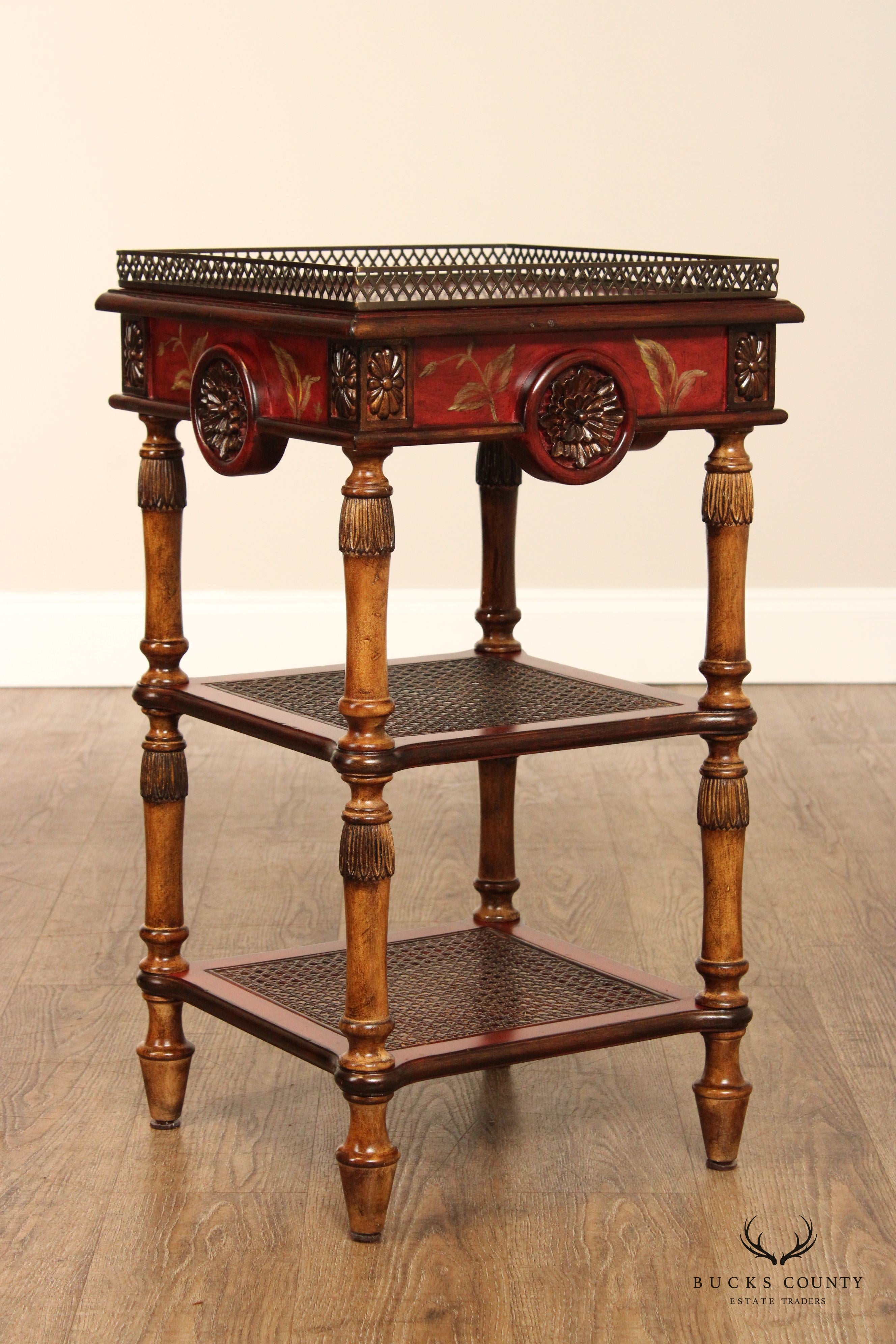 Chinoiserie Style Painted 3-Tier Side Table