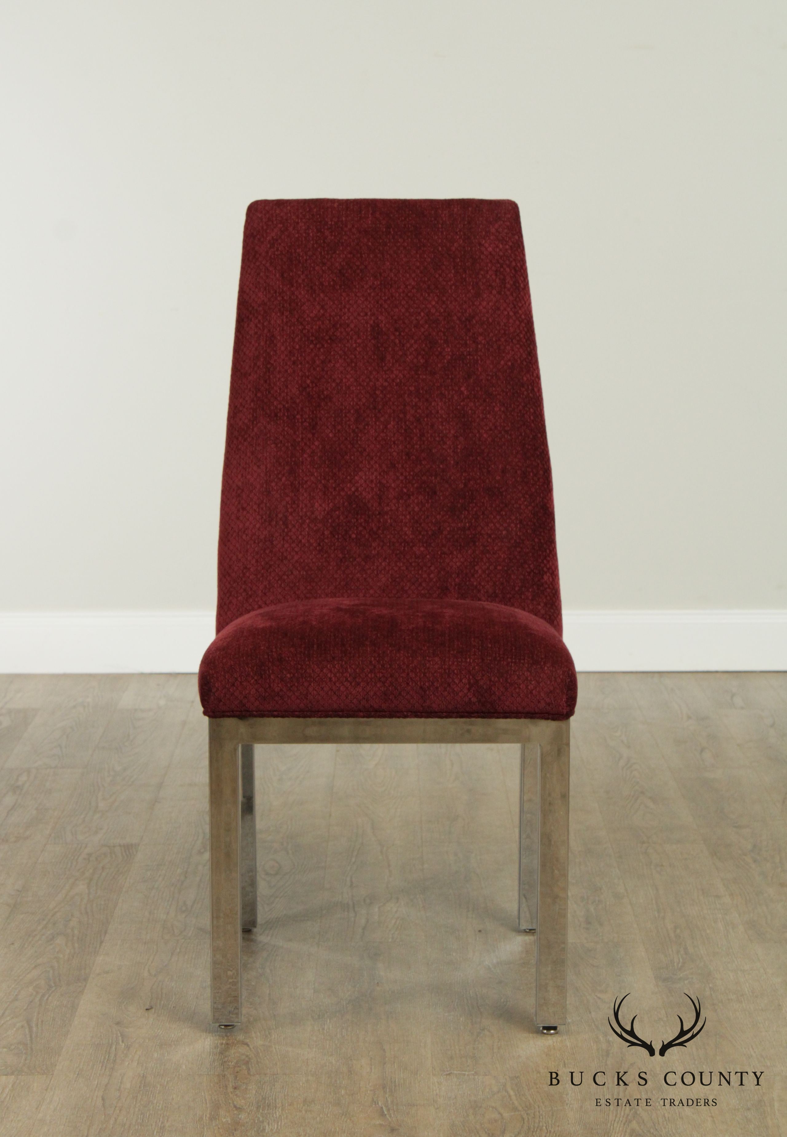 1970's Mid Century Modern Set 4 Chrome Frame Upholstered Dining Chairs