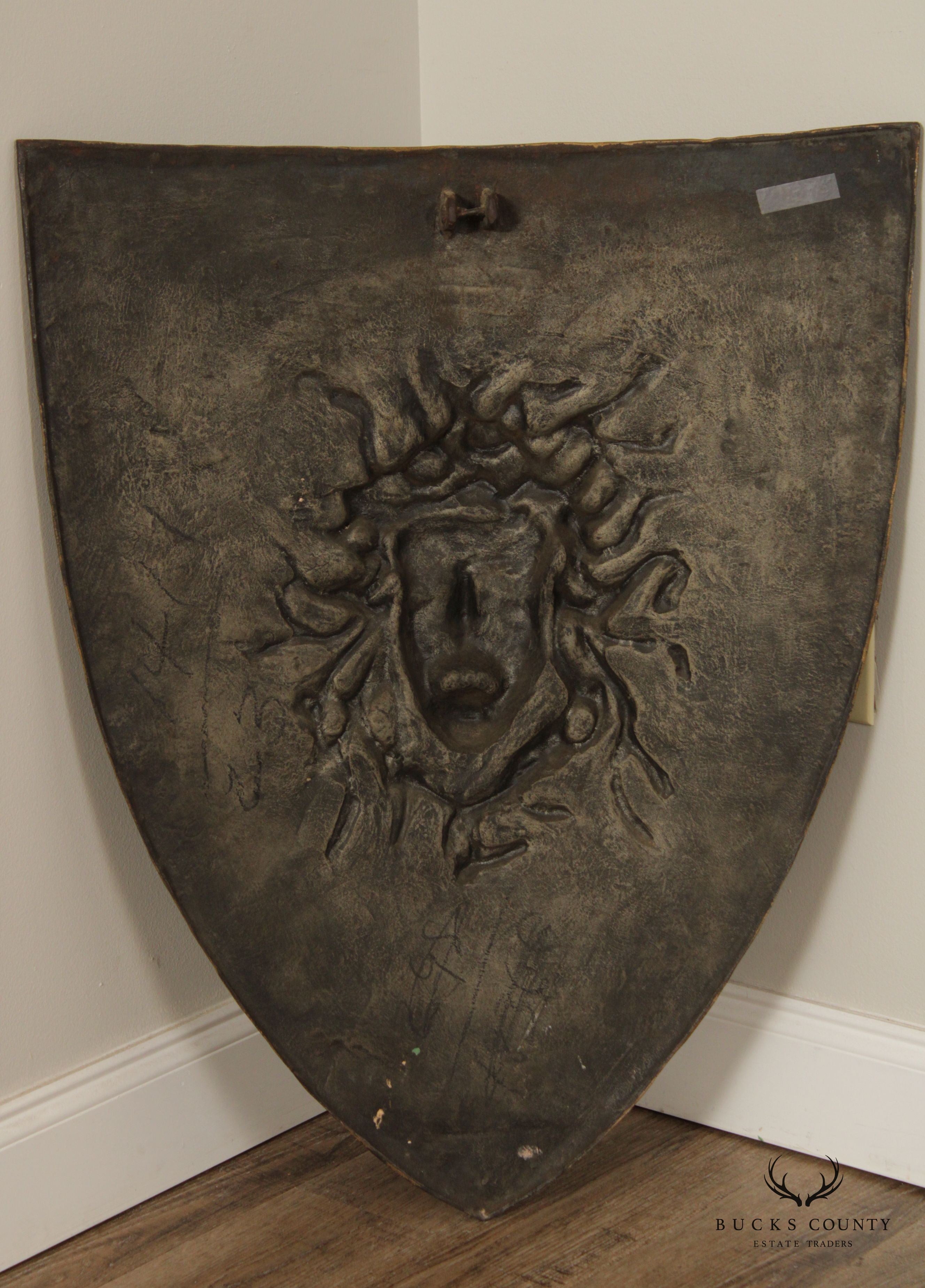 Antique Hand Painted Cast Iron Medusa Shield