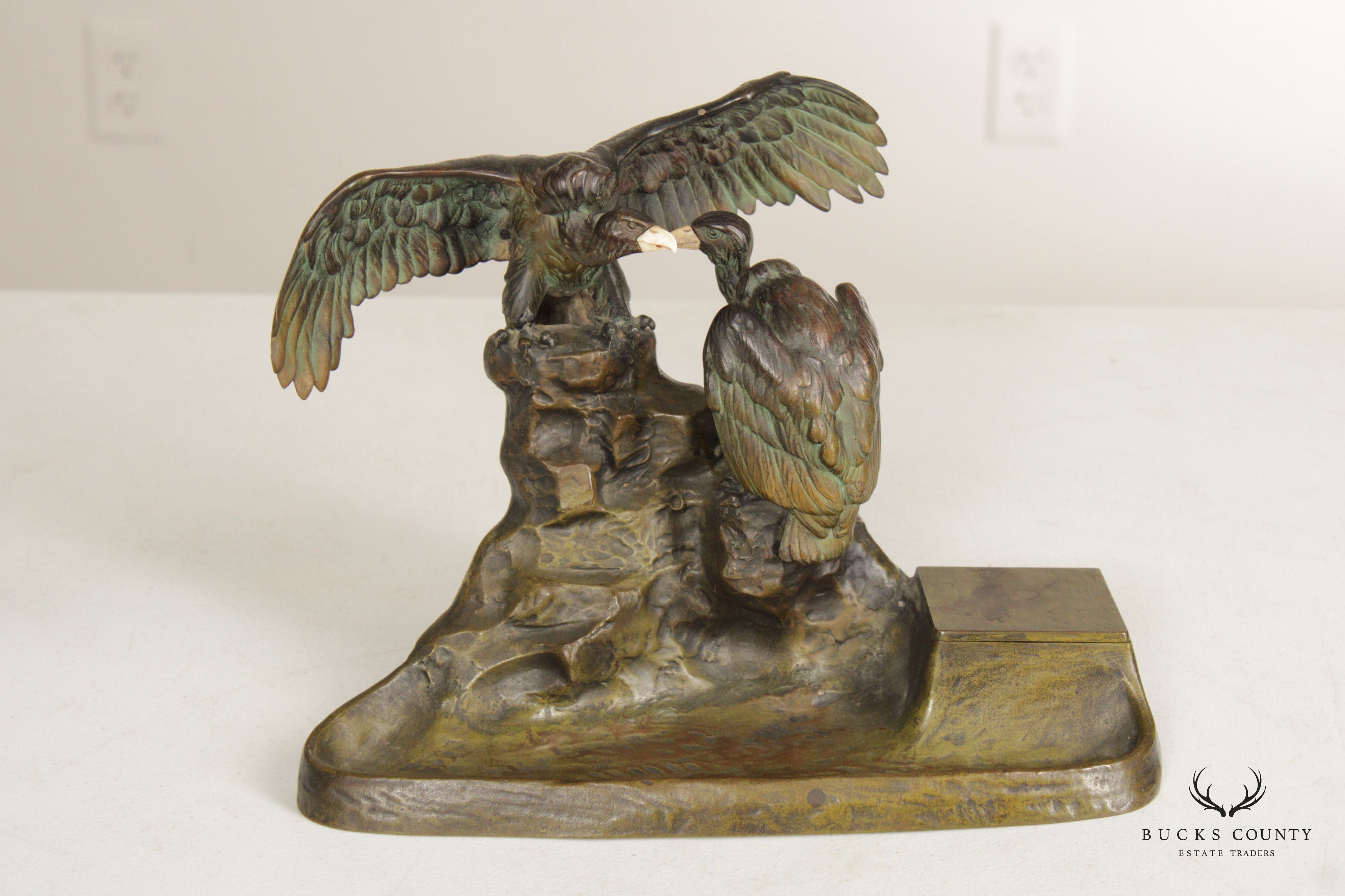 Antique Austrian Sculptural Condor Bronze Inkwell