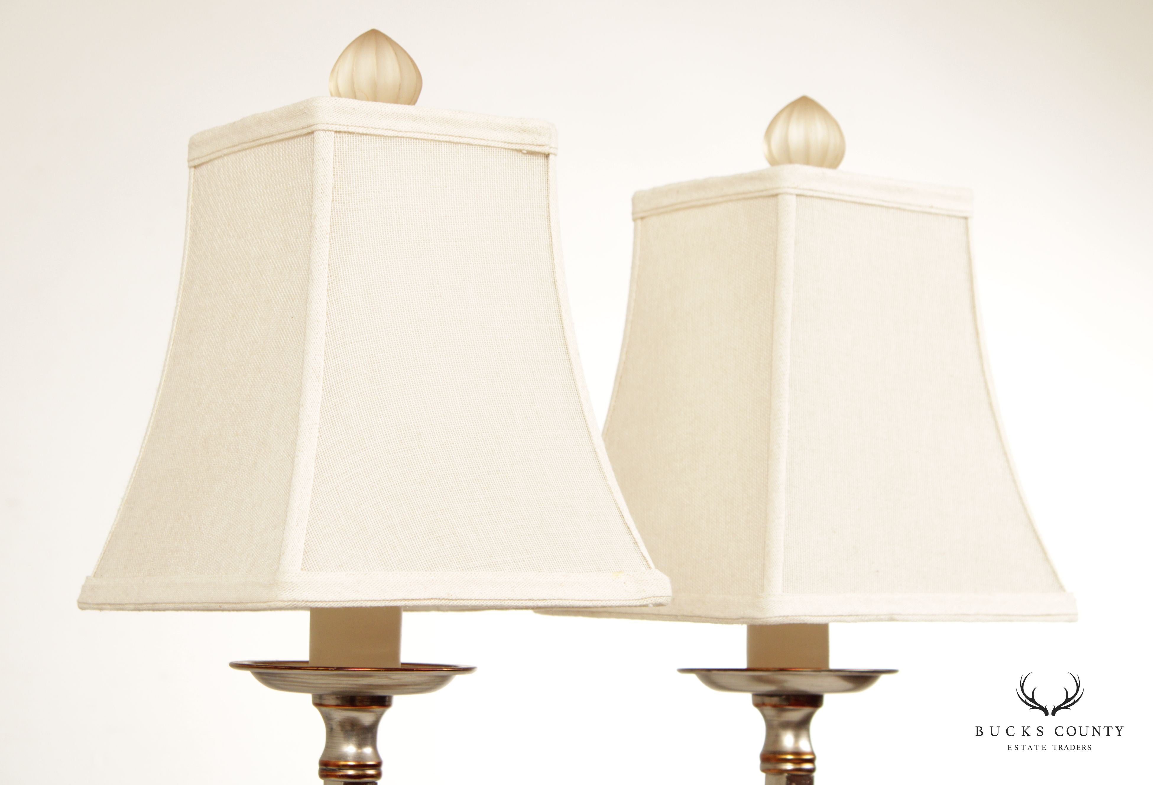 Modern Neoclassical Style Pair of Chrome Two-Light Table Lamps (B)