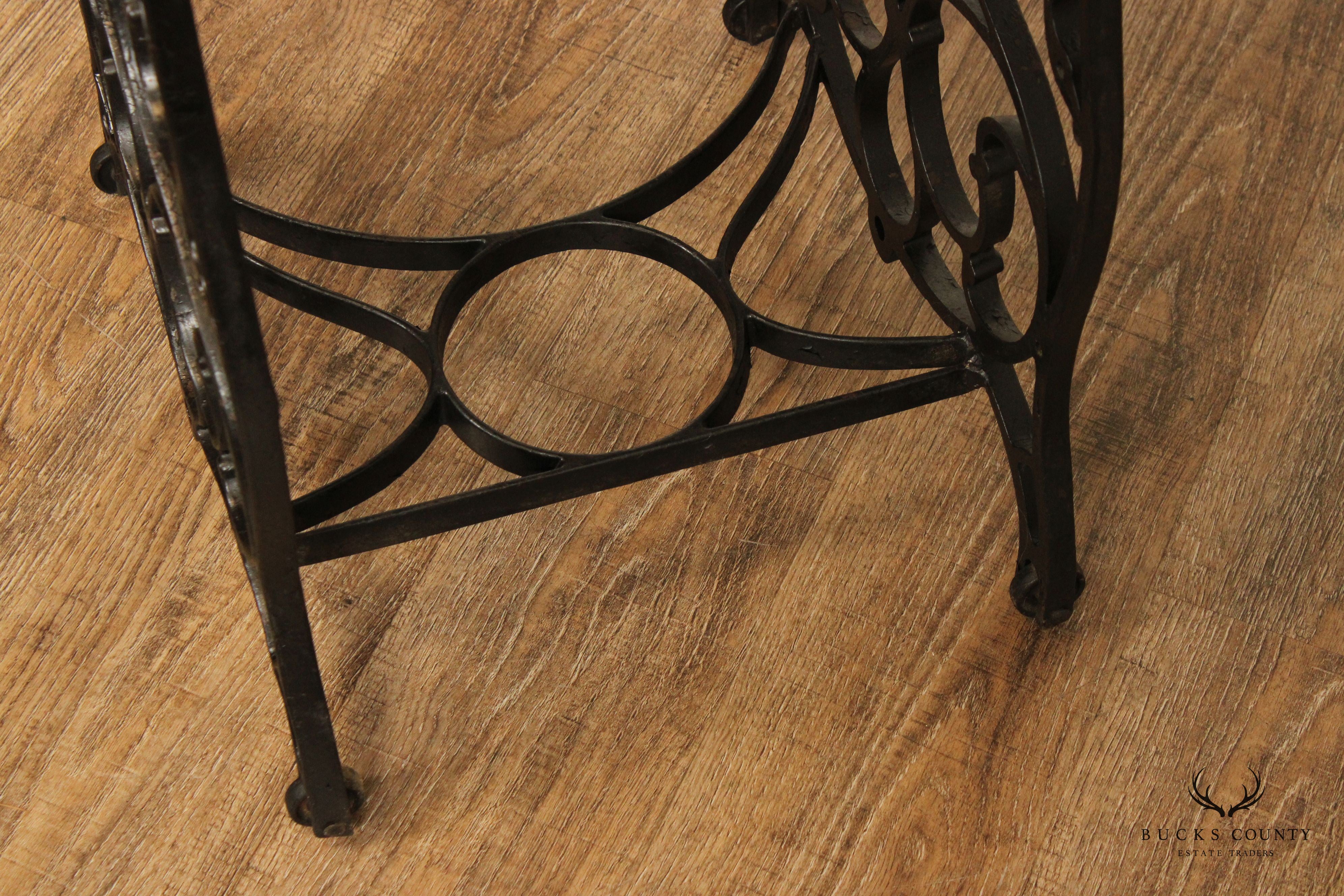 Antique Victorian Style Iron Base Oak Top Side Table