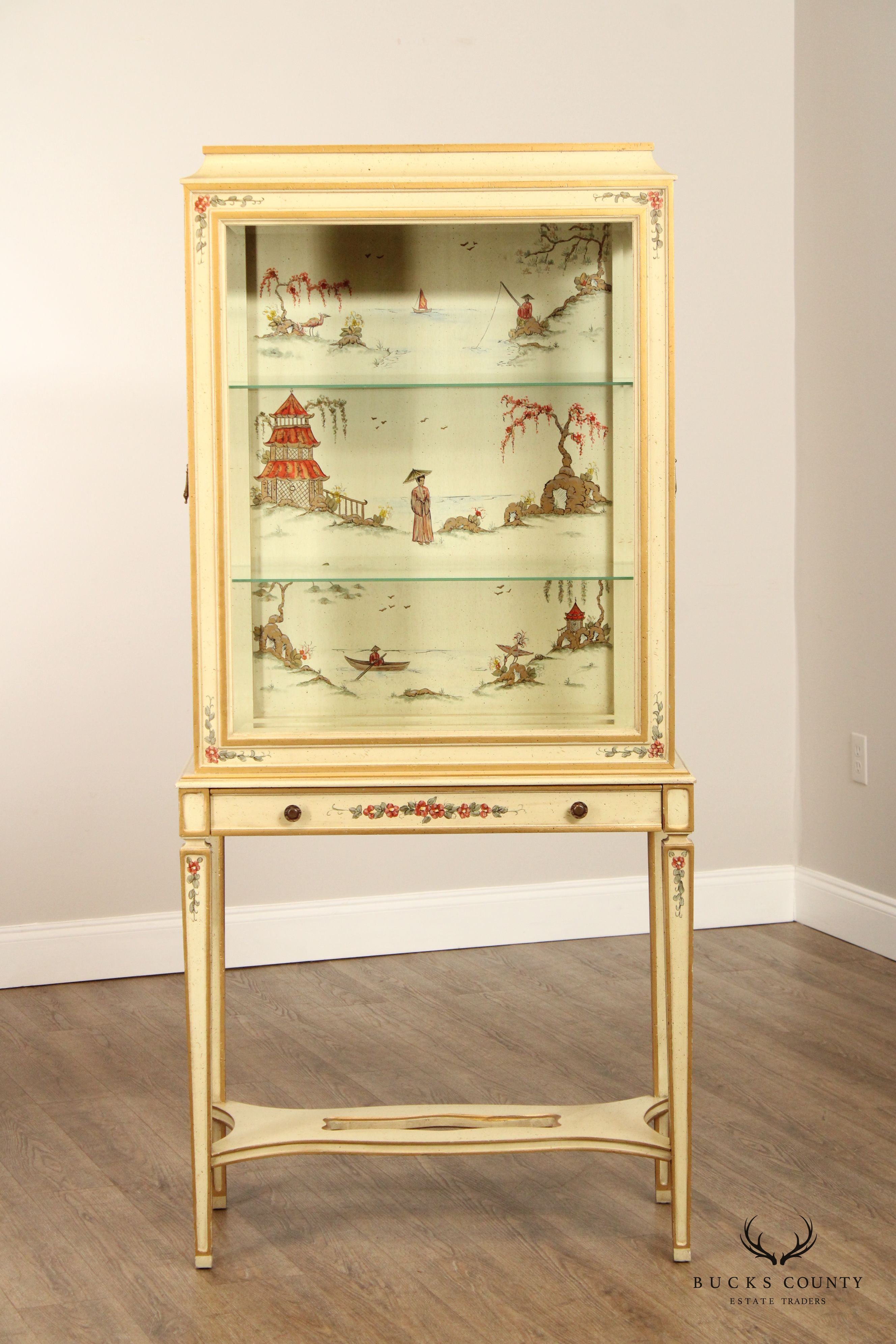 Chinoiserie Decorated Partial Gilt Curio Display Cabinet