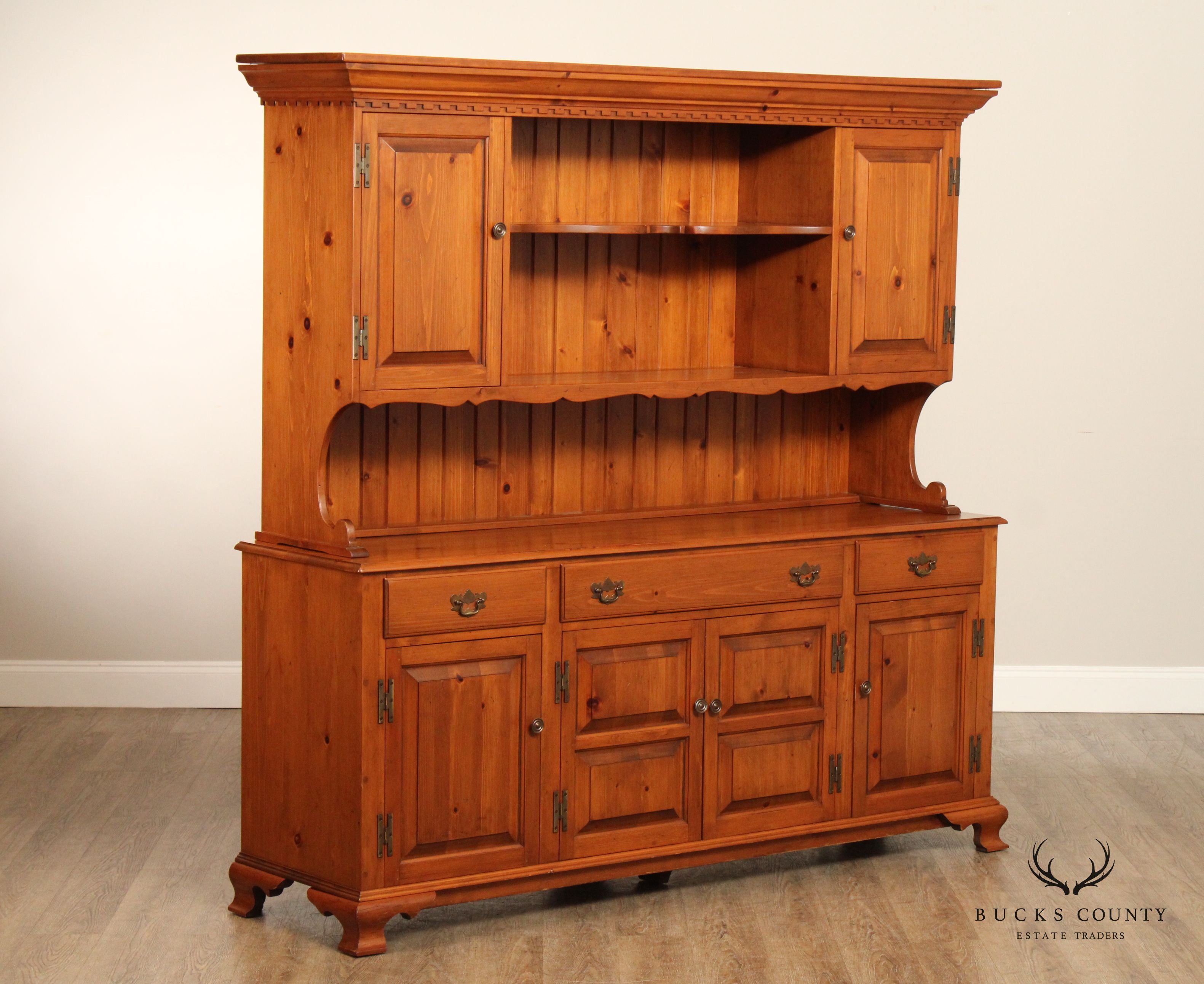Farmhouse Chippendale Style Vintage Pine Stepback Hutch