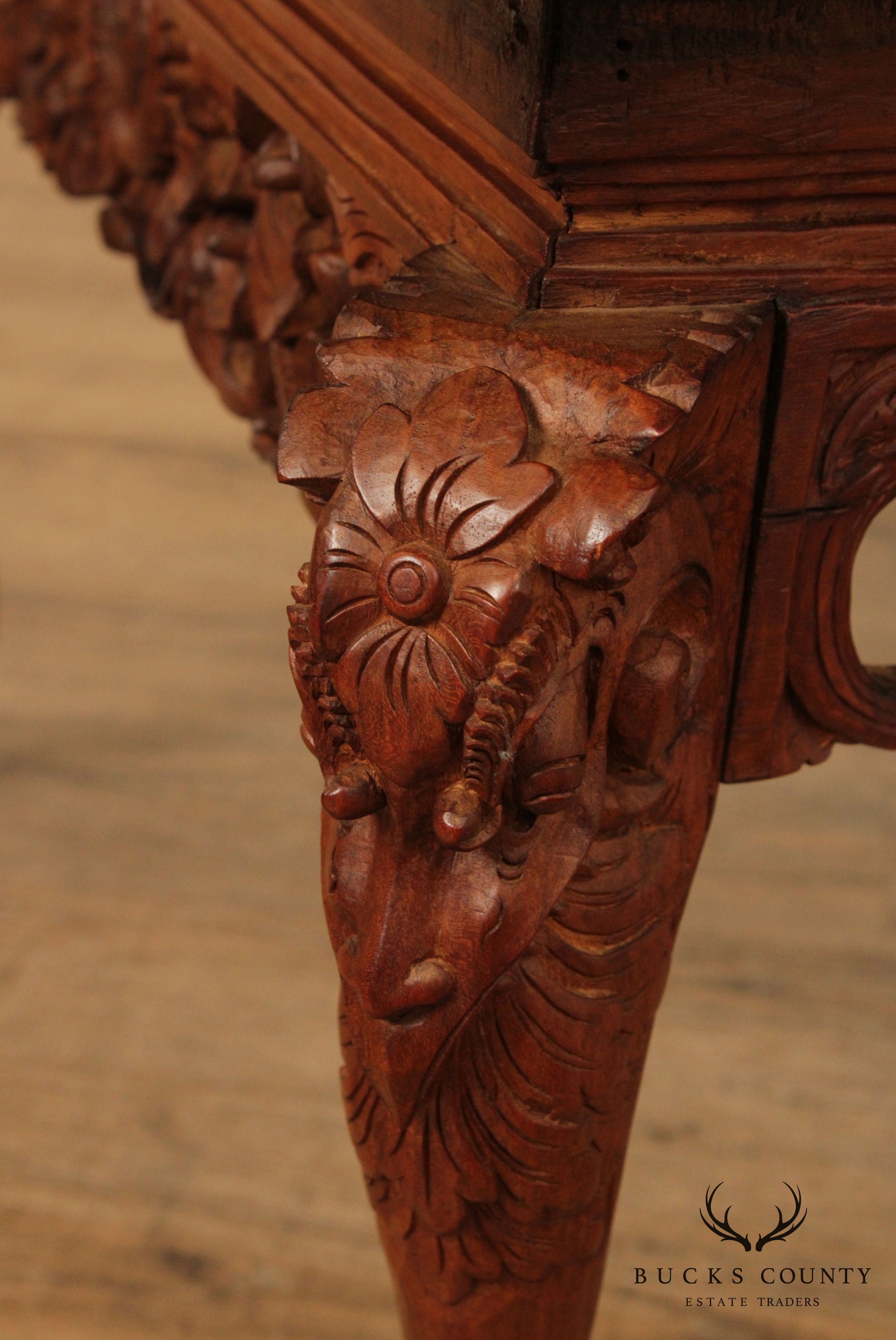 Vintage High Quality Chinese Lotus Flower Ornately Coffee Table