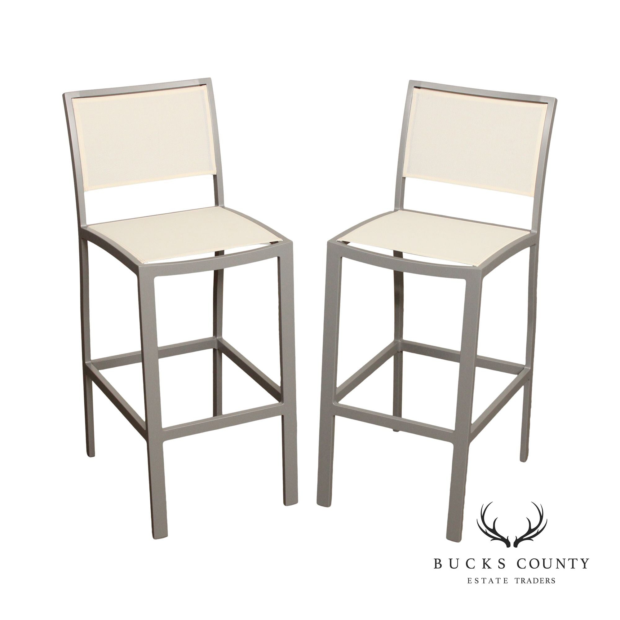 Janus et Cie. Contemporary Pair of 'Duo' Aluminum Mesh Barstools