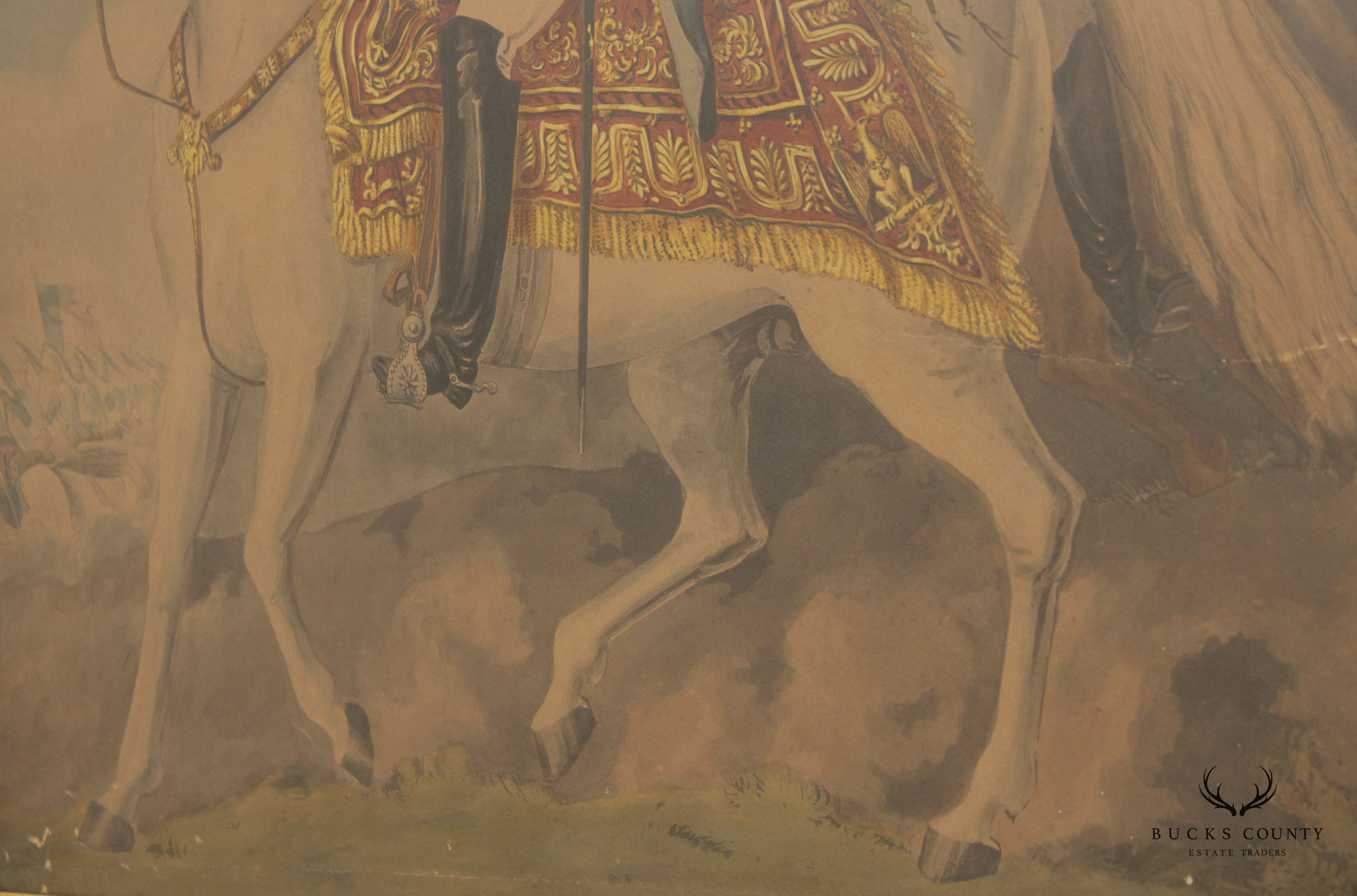 Equestrian Portrait of Napoleon Bonaparte Vintage Lithograph Print, After Charles François Gabriel Levachez