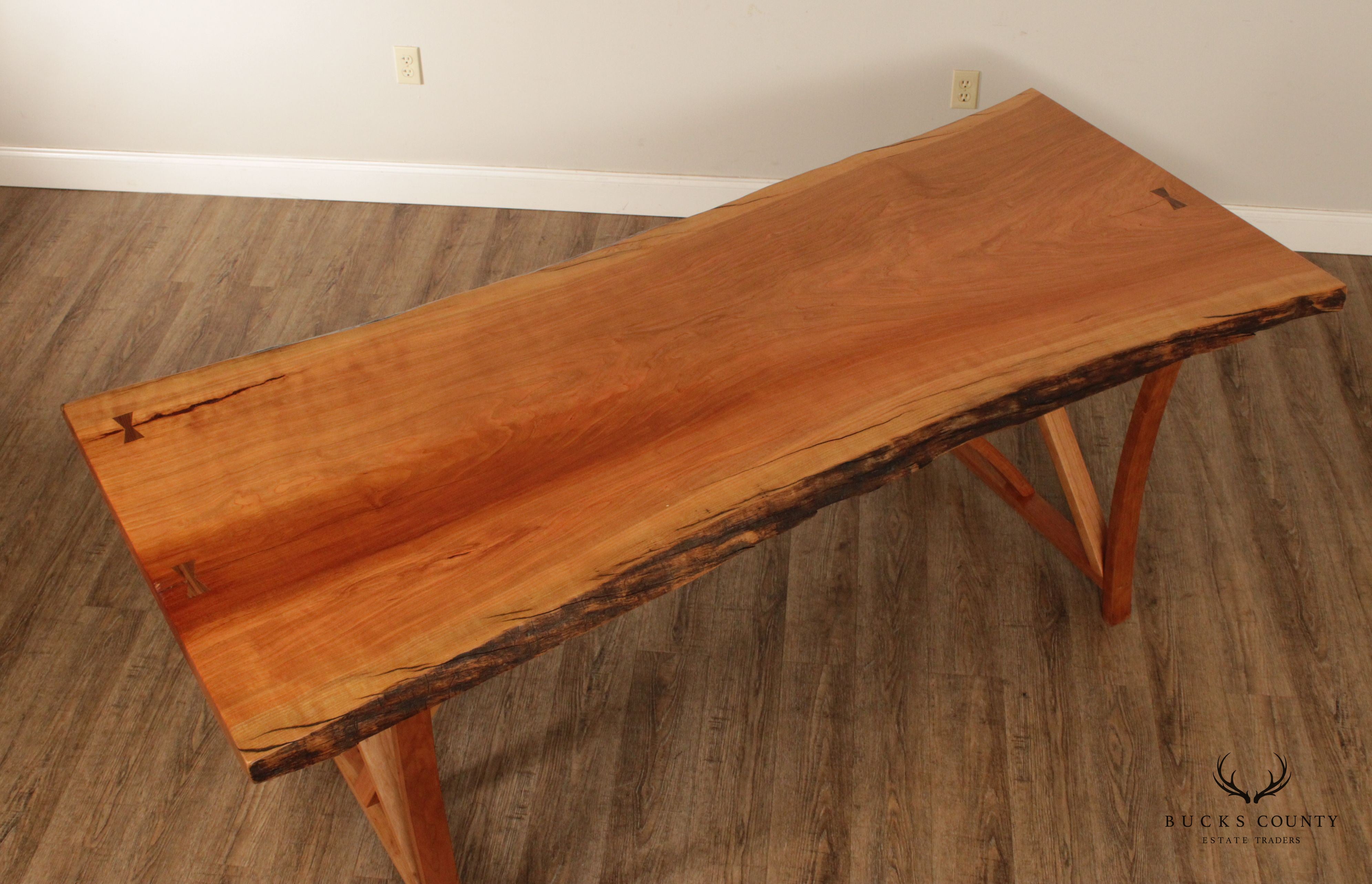 Hand Crafted Live Edge Cherry Farmhouse Dining Table with Benches