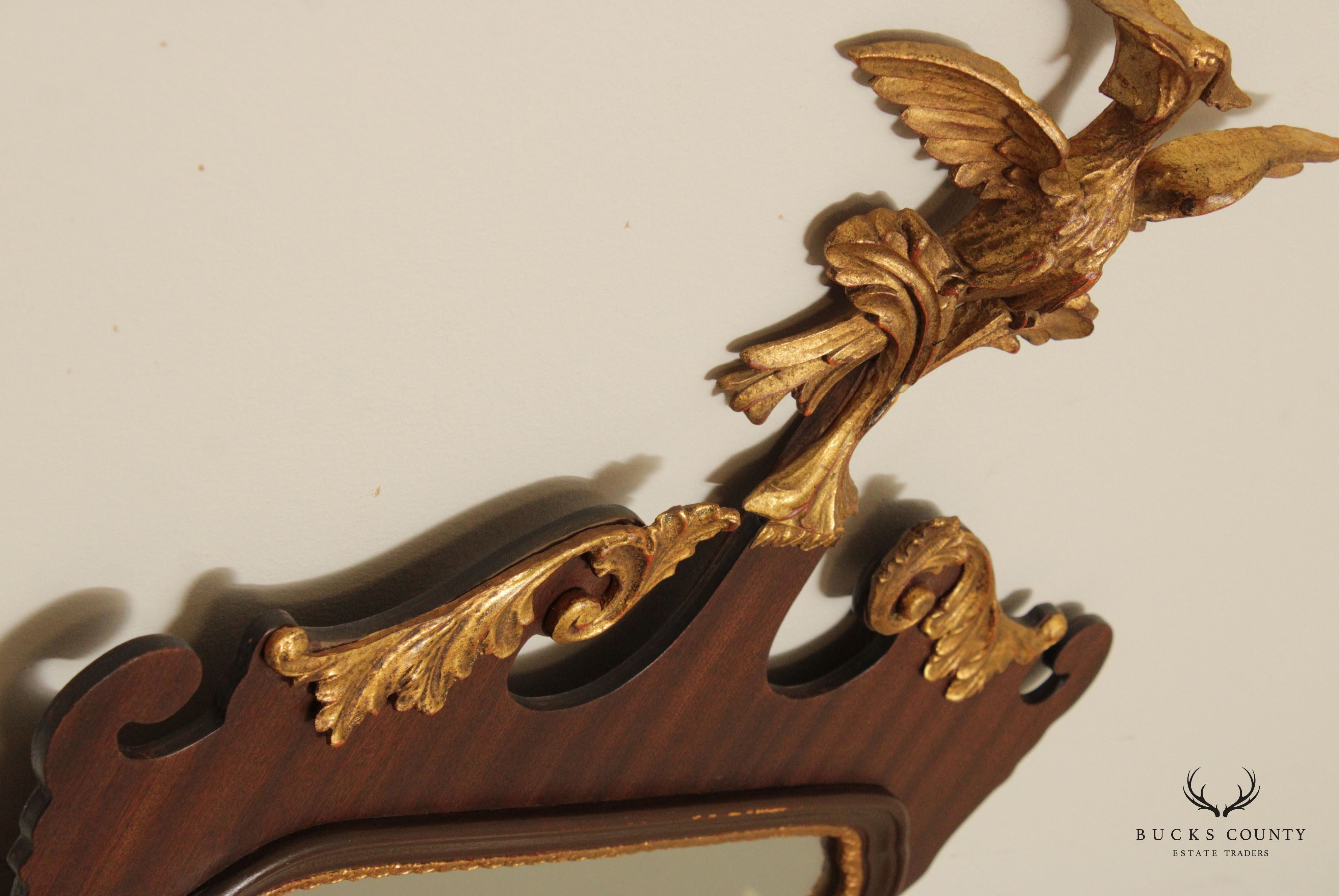 Carvers' Guild Chippendale Style Striped Mahogany Eagle Carved Wall Mirror