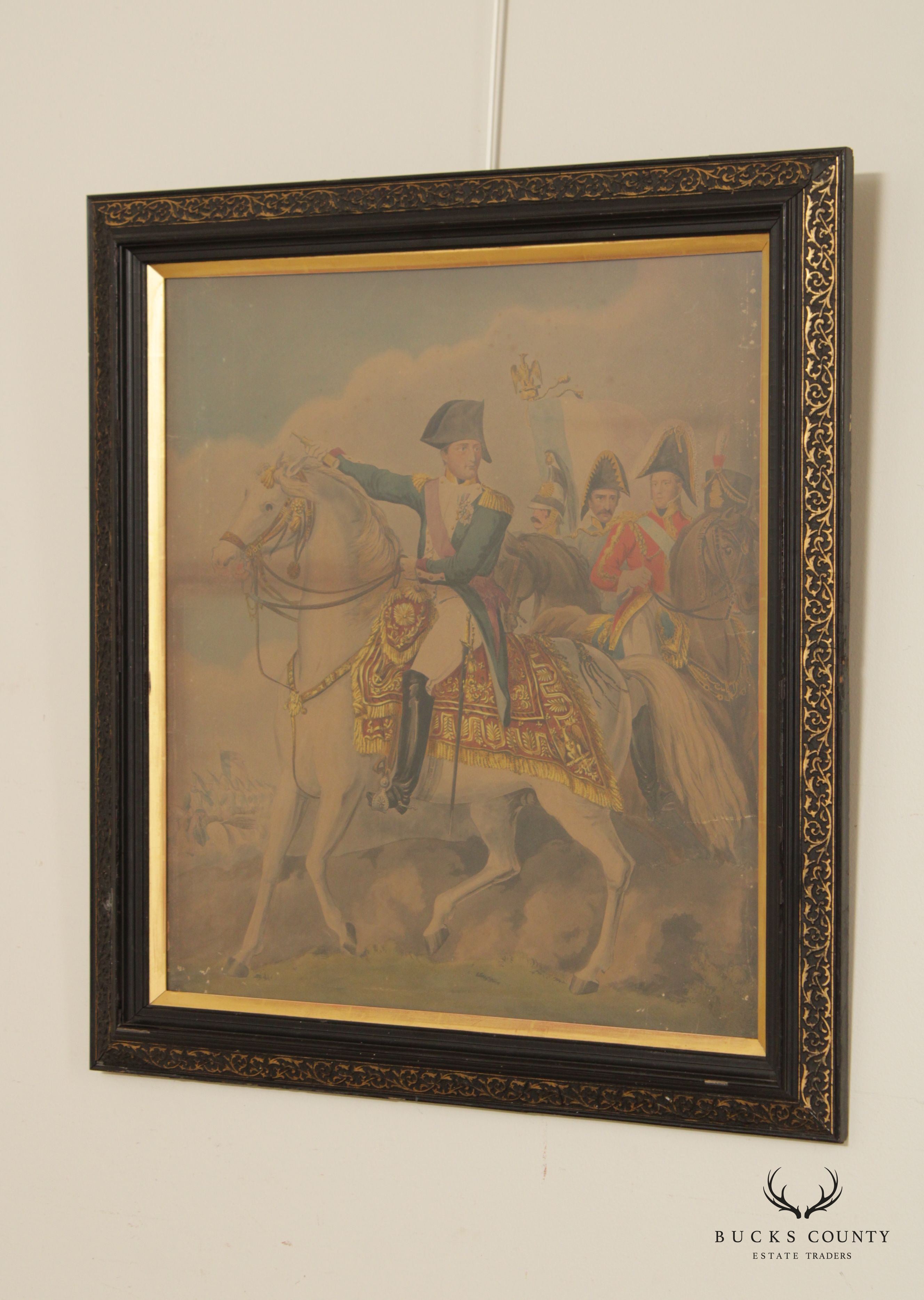 Equestrian Portrait of Napoleon Bonaparte Vintage Lithograph Print, After Charles François Gabriel Levachez