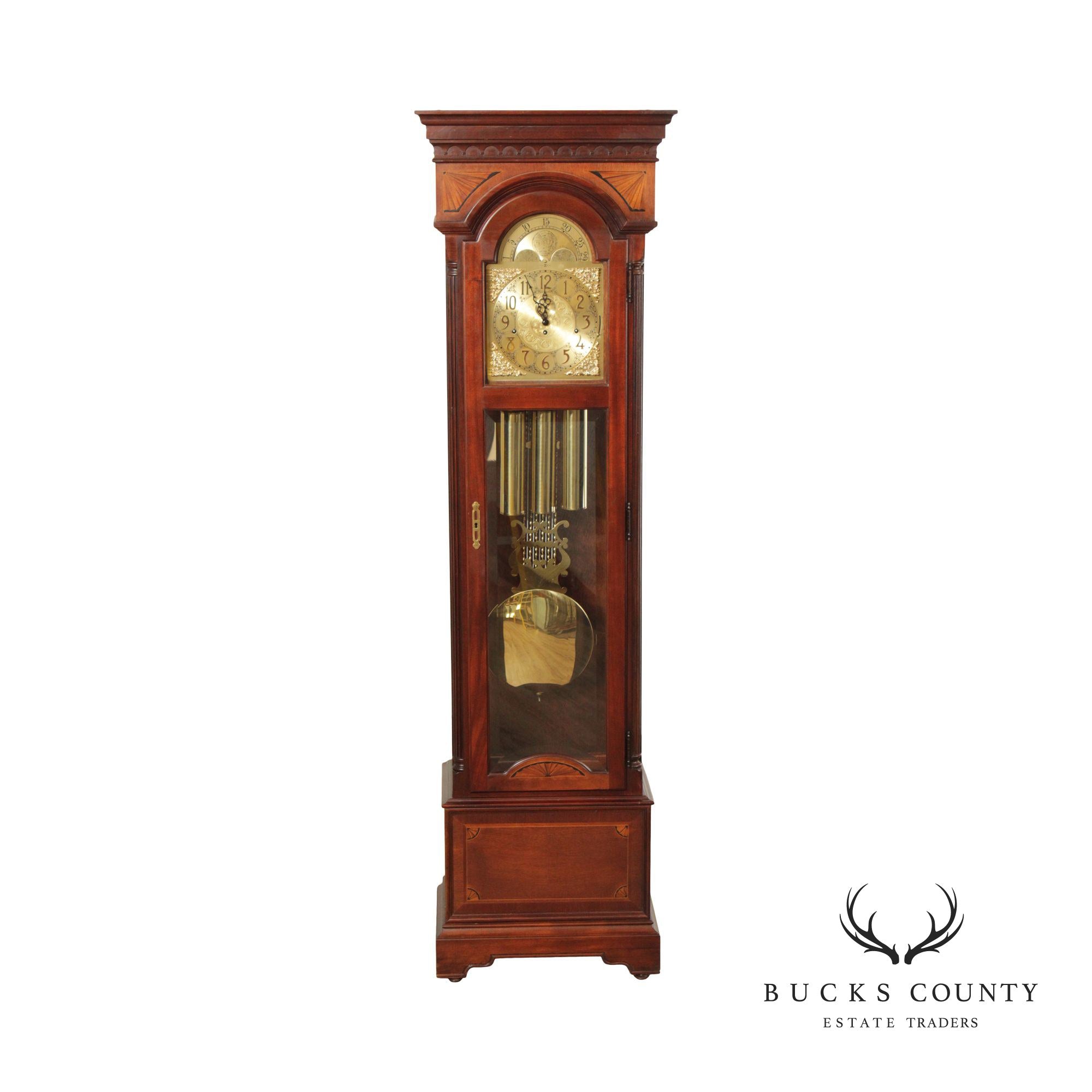 Howard Miller Federal Style Mahogany Inlaid Grandfather Clock