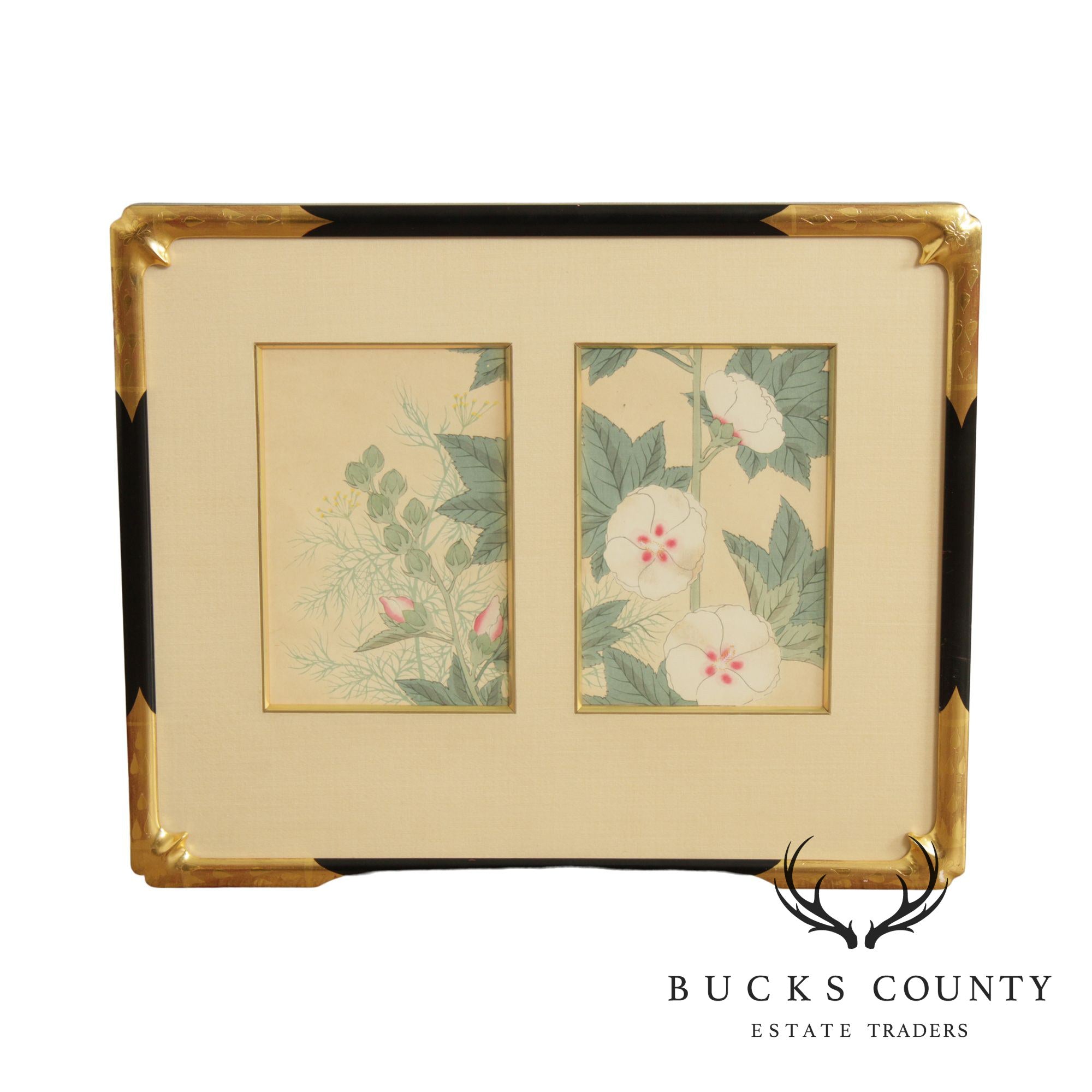 Vintage Asian Style Custom Framed  Floral Print