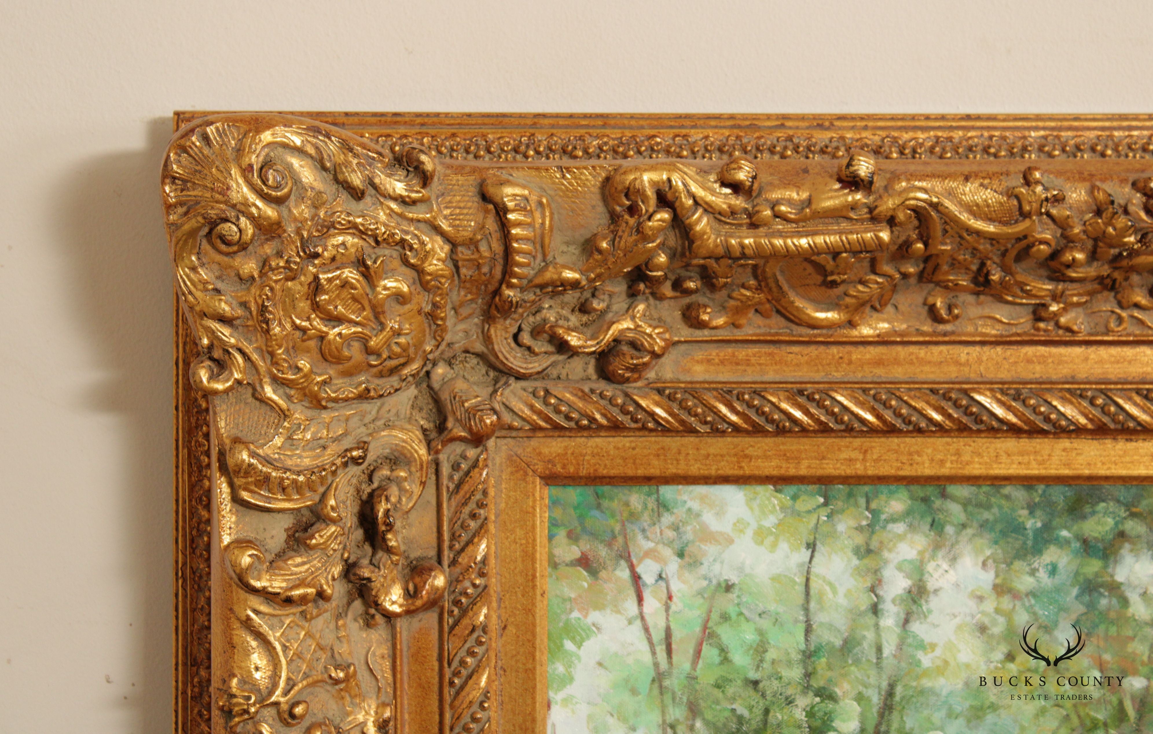 Vintage Impressionist Garden Landscape Original Oil Painting, Signed Thomas