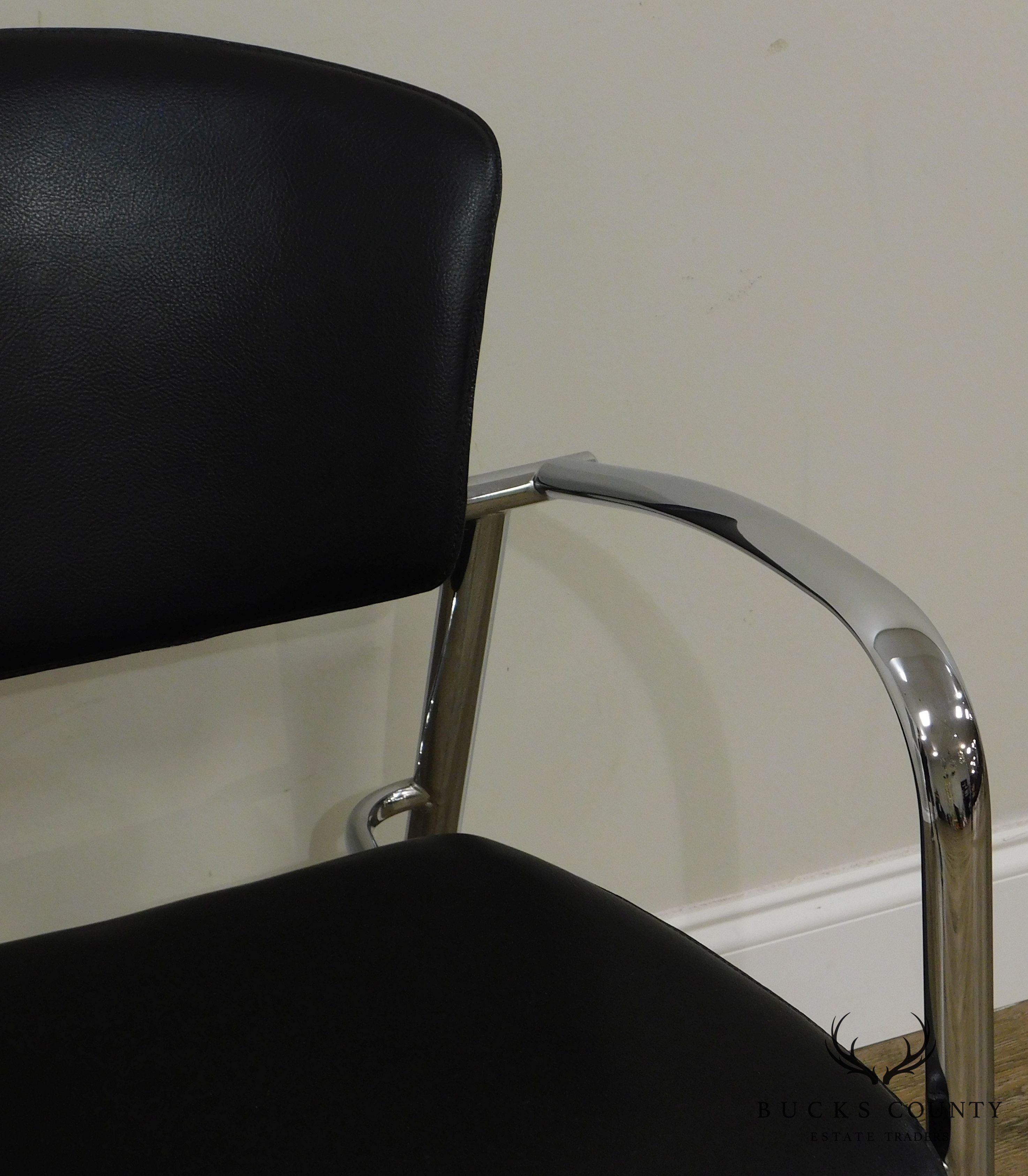 Brayton International Collection Steelcase Pair Chrome & Black Leatherette Armchairs