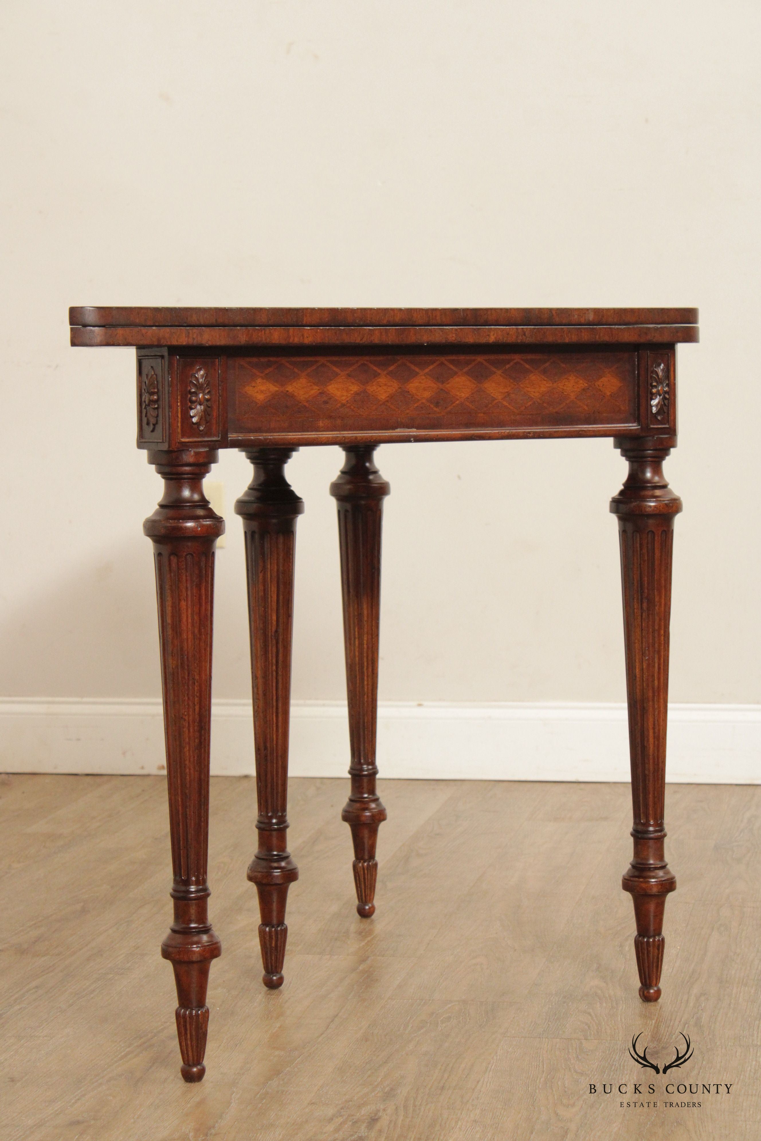 Federal Style Gate Leg Leather Top Mahogany Corner Card Table