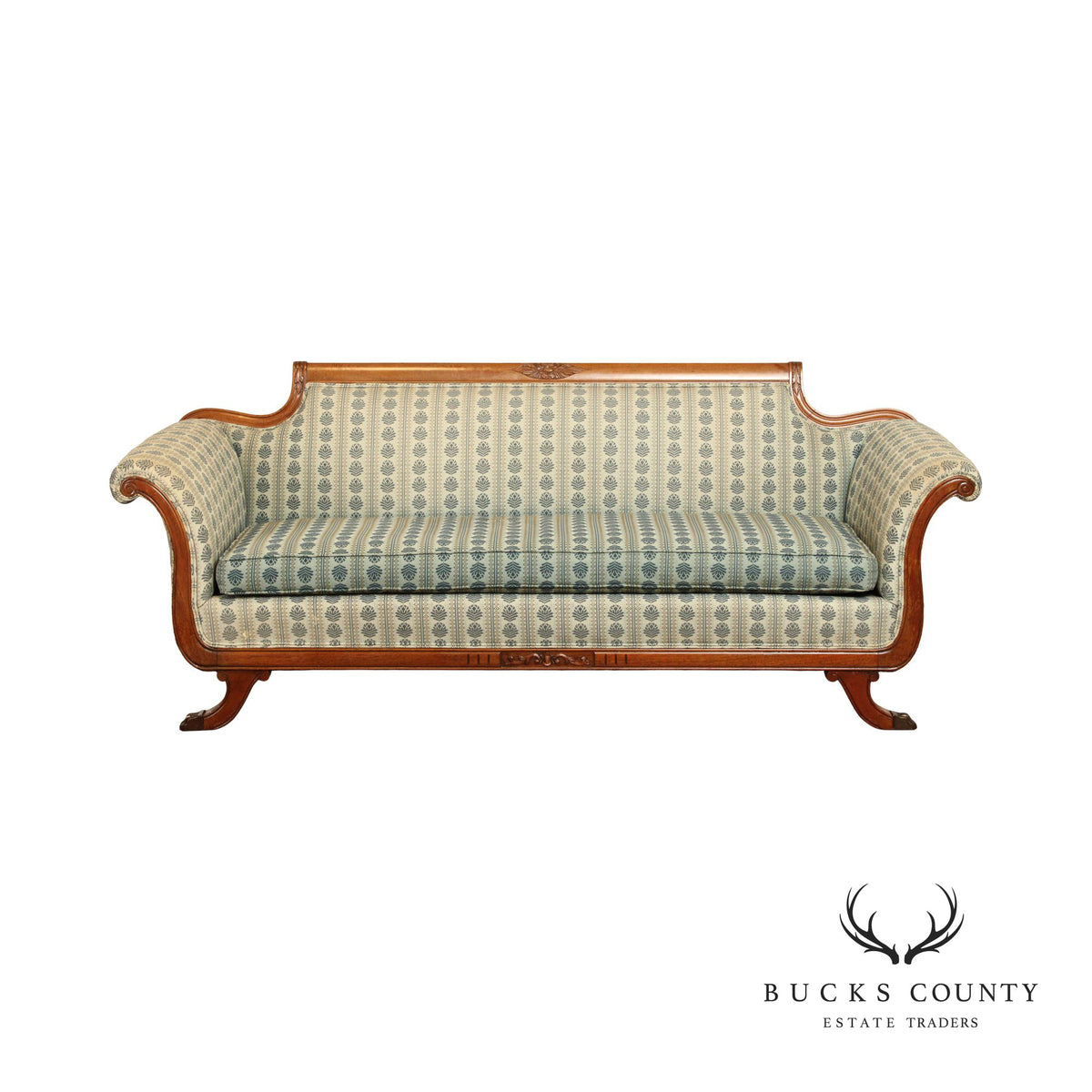 Duncan Phyfe Style Vintage Carved Mahogan Sofa