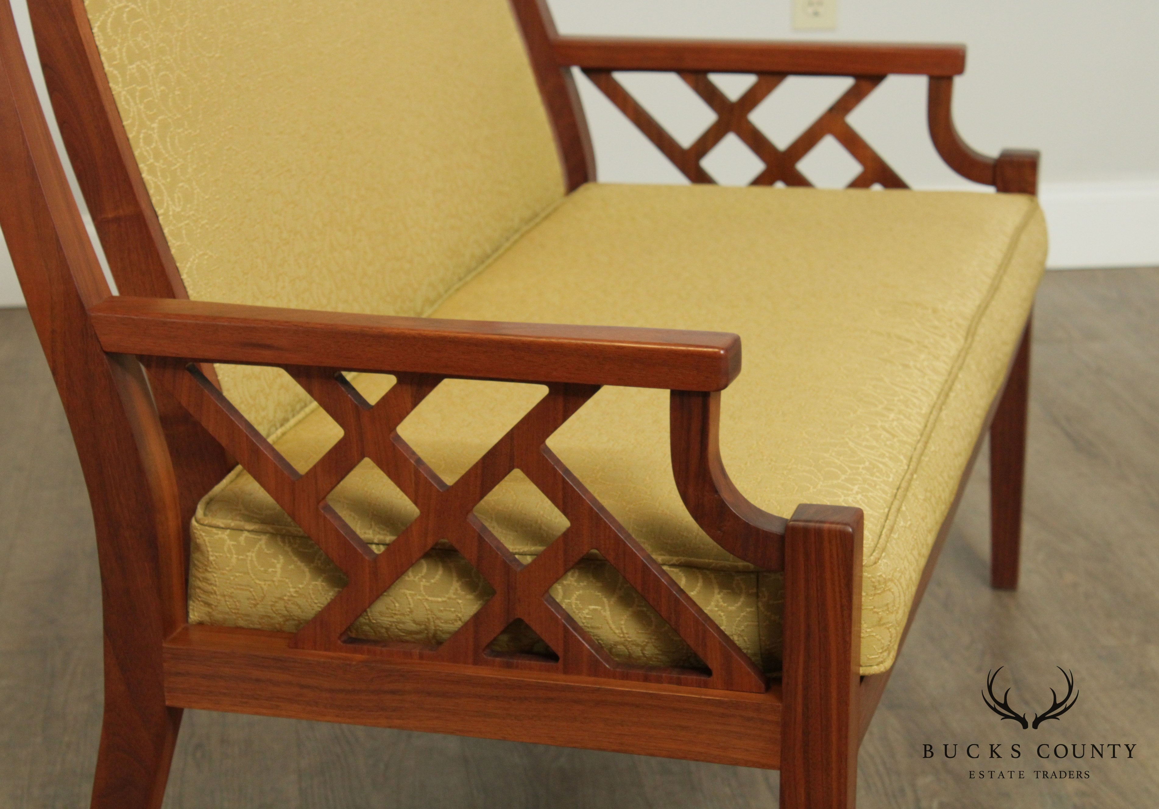 Mid Century Modern Custom Quality Pair Walnut Settees