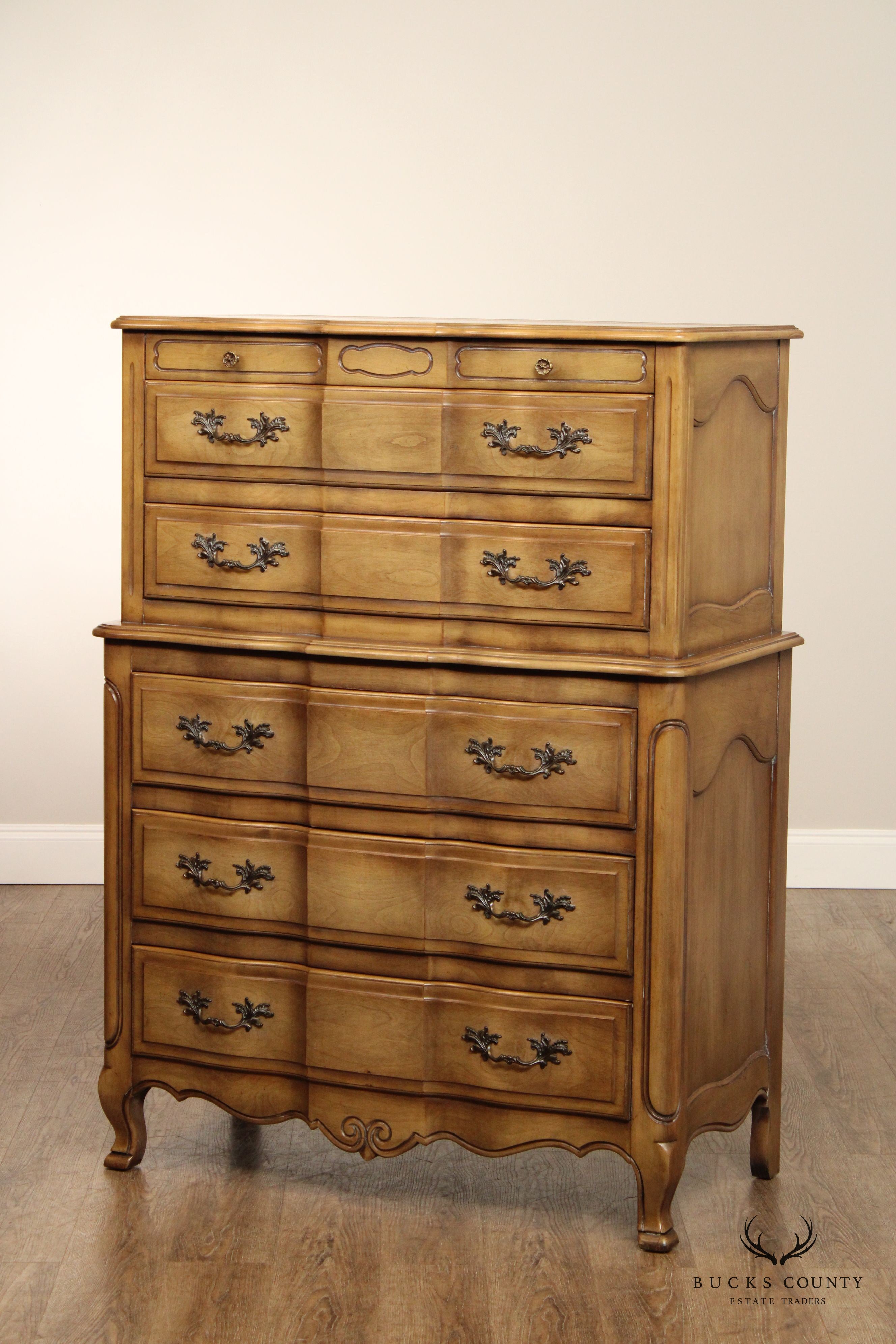Fancher Vintage French Provincial Style Fruitwood Tall Chest